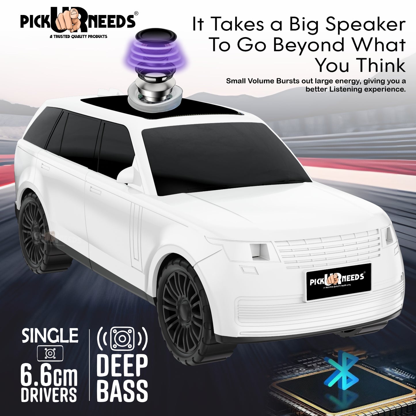 Pick Ur Needs Car Shape Wireless Bluetooth Portable Rechargeable Speaker LED Headlights  TF Card, USB, AUX, Type-C
