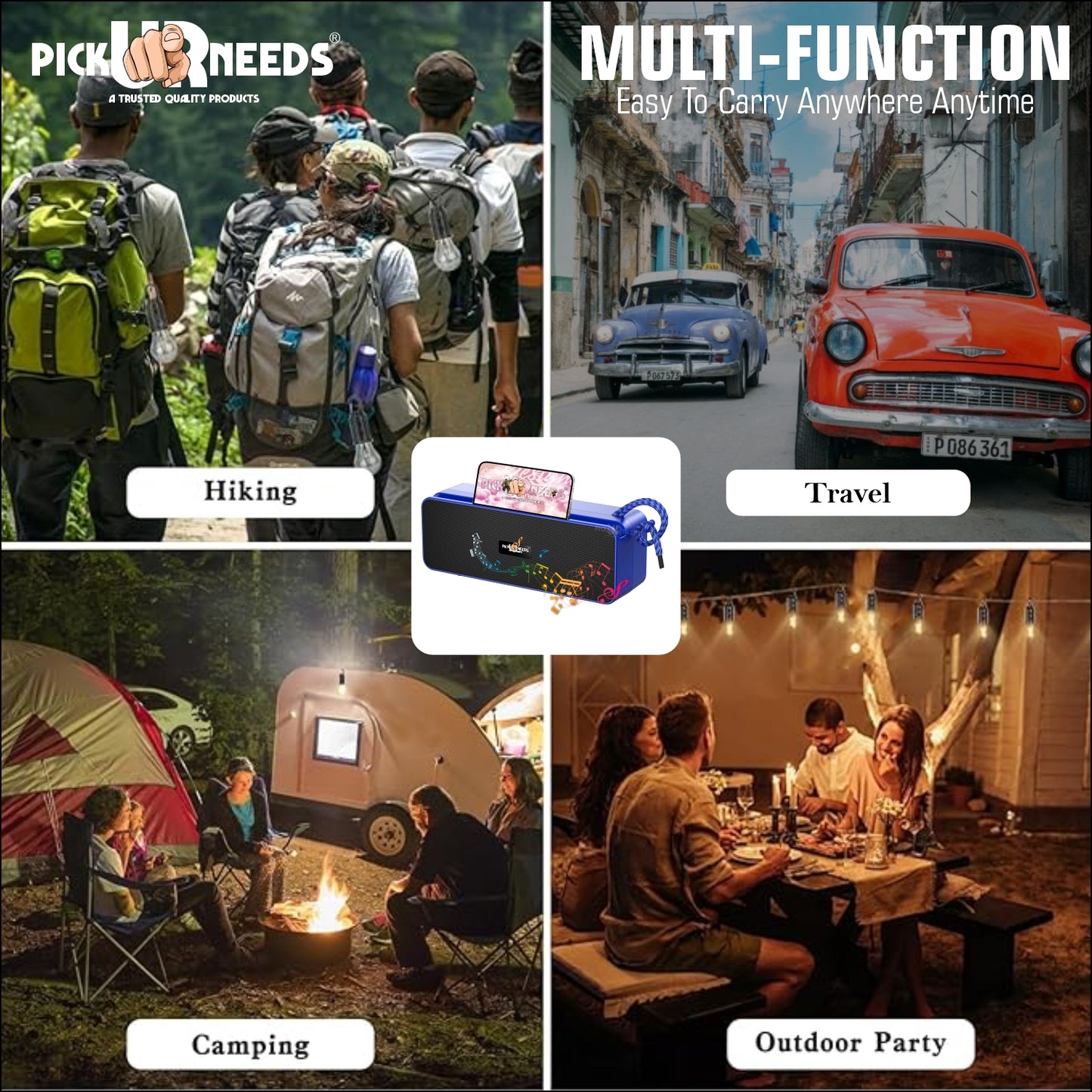 Pick Ur Needs Rechargeable Wireless 10W Bluetooth Speaker with 1800mAh Battery,FM Radio, AUX, TF Card, 6hrs Playtime