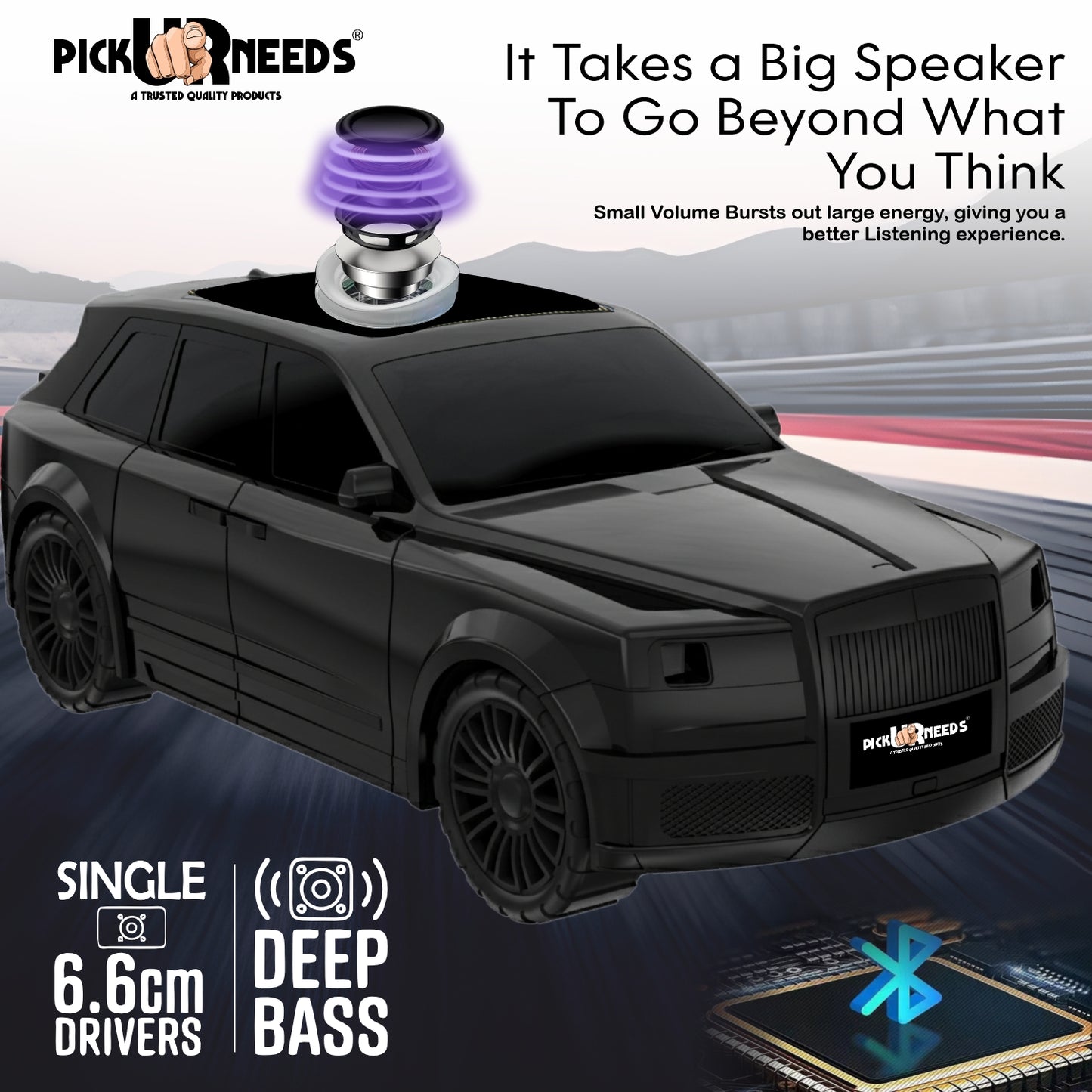 Pick Ur Needs Royal Car Shape Wireless Bluetooth Speaker 5W Powerful Deep Bass Sound, LED Headlights, Stylish Car Design 1200mAh Battery