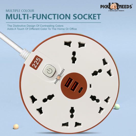Pick Ur Needs 8-in-1 Power Extension Board  2500W High Power Multi Plug with 5 AC Outlets, 2 USB-A & 1 Type-C Port  Universal Socket Cord with Switch