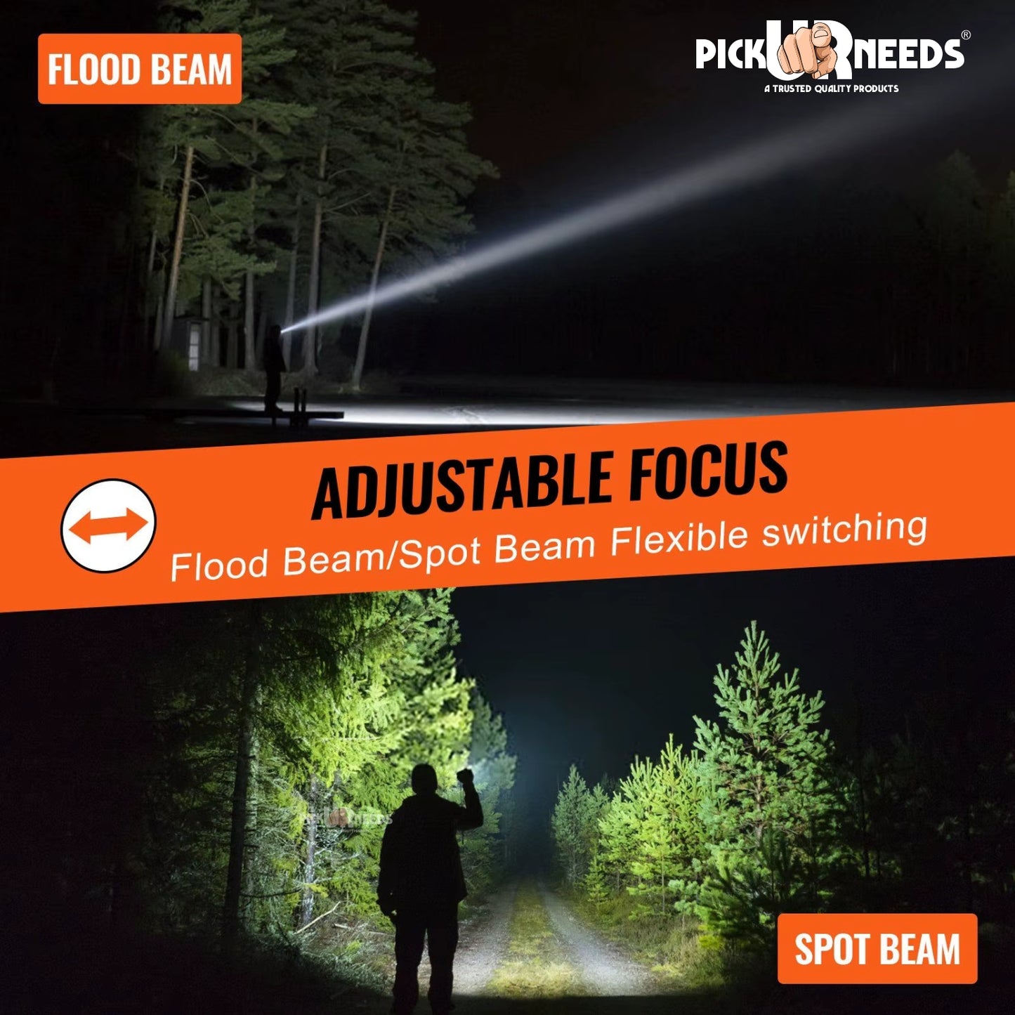 Pick Ur Needs 85W Rechargeable Emergency LED Search Torch with Flood Light | 3600mAh Battery | 6 Lighting Modes | 60W Front & 20W Side | 6H Backup