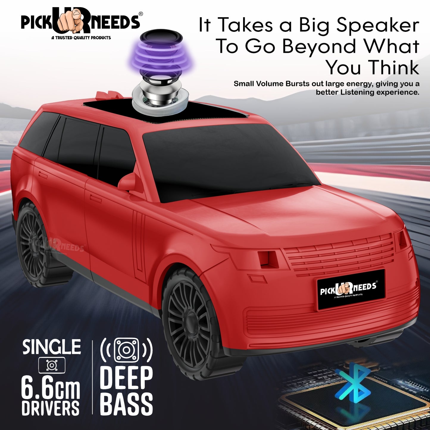 Pick Ur Needs Car Shape Wireless Bluetooth Portable Rechargeable Speaker LED Headlights  TF Card, USB, AUX, Type-C