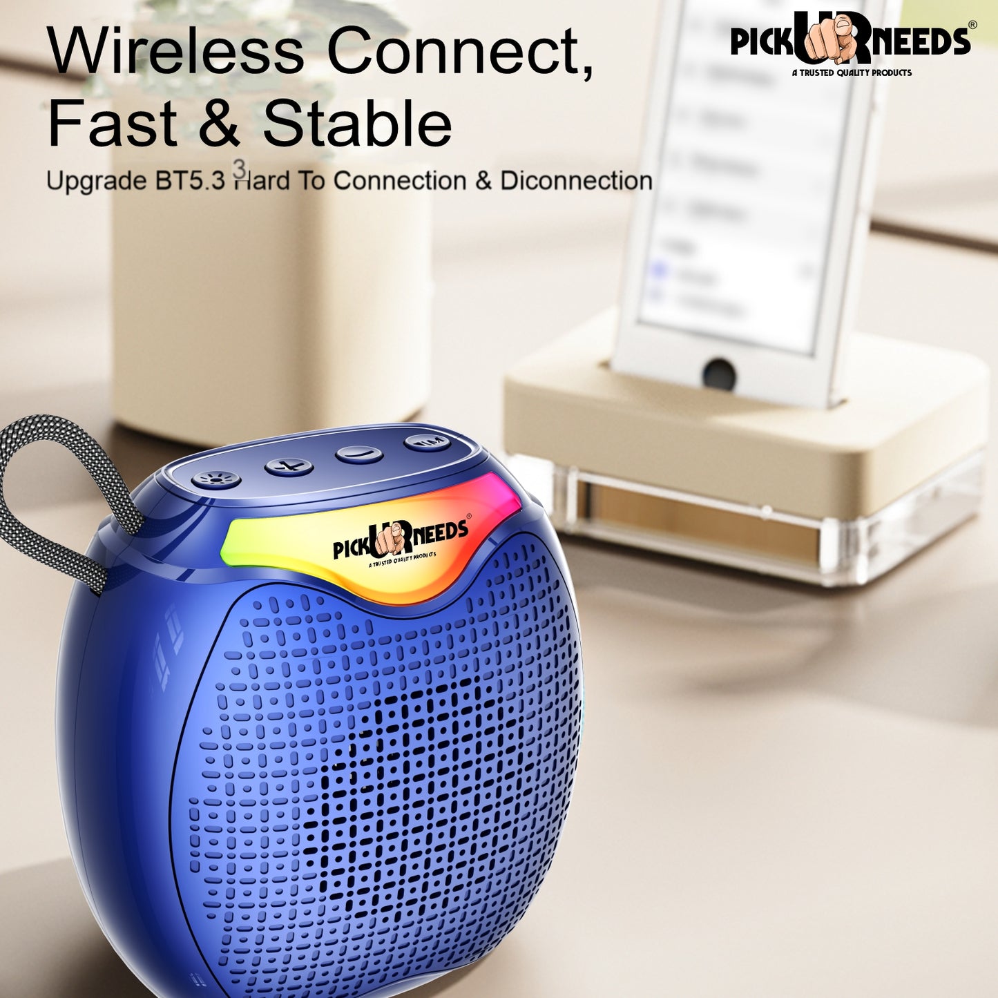 Pick Ur Needs 12W Portable Wireless Bluetooth Speaker with RGB Lights, 800mAh Battery, TWS, FM Radio, TF Card, USB 10m Wireless Transmission