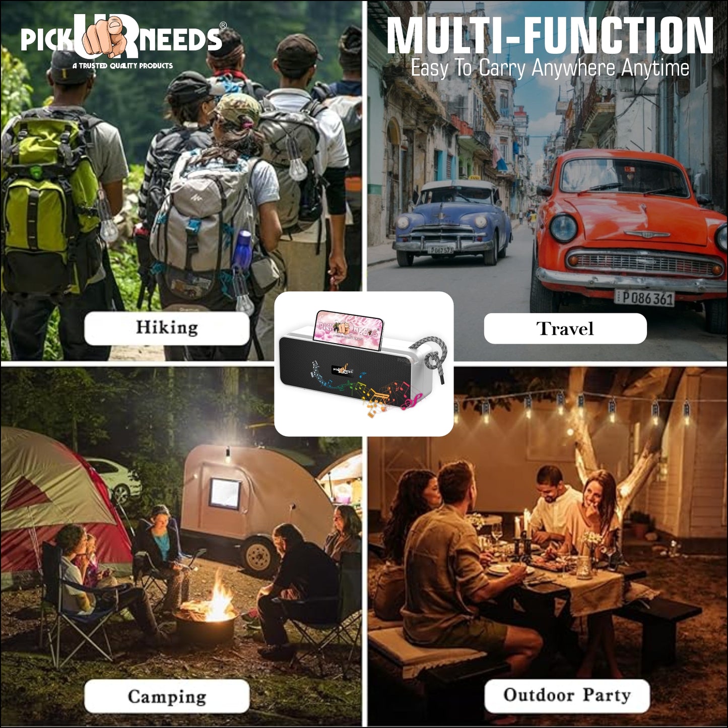 Pick Ur Needs Rechargeable Wireless 10W Bluetooth Speaker with 1800mAh Battery,FM Radio, AUX, TF Card, 6hrs Playtime