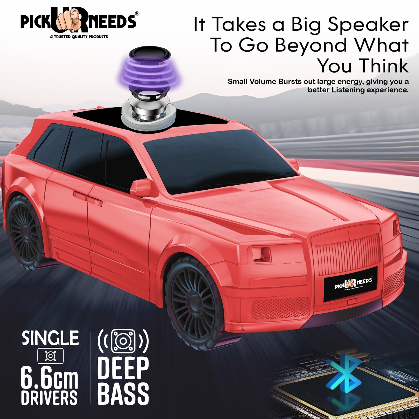 Pick Ur Needs Royal Car Shape Wireless Bluetooth Speaker 5W Powerful Deep Bass Sound, LED Headlights, Stylish Car Design 1200mAh Battery