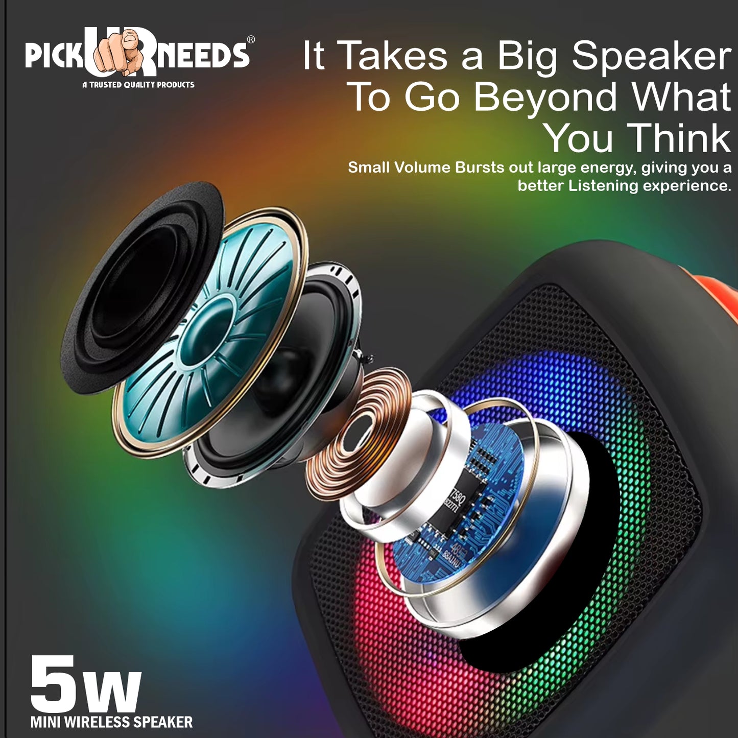 Pick Ur Needs Portable Wireless Extra Bass Mini DJ Bluetooth Party Speaker with RGB Lightshow 5 W Bluetooth Speaker  (Green, 5.0 Channel)