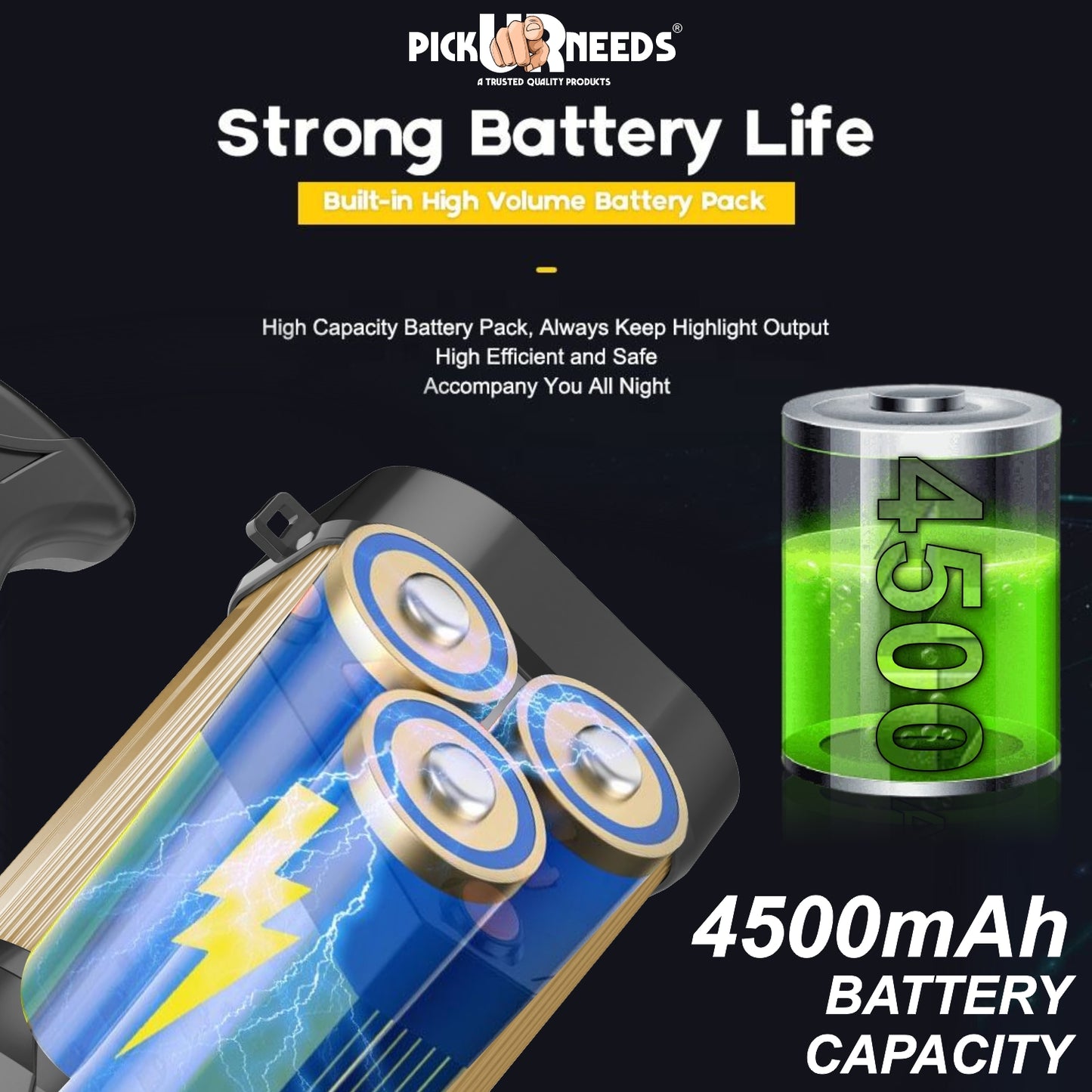 Pick Ur Needs 250W Kissan Long Range Rechargeable Emergency Search Torch | High Power LED Spotlight | 4500mAh Lithium Battery | Handheld Torch with Charger