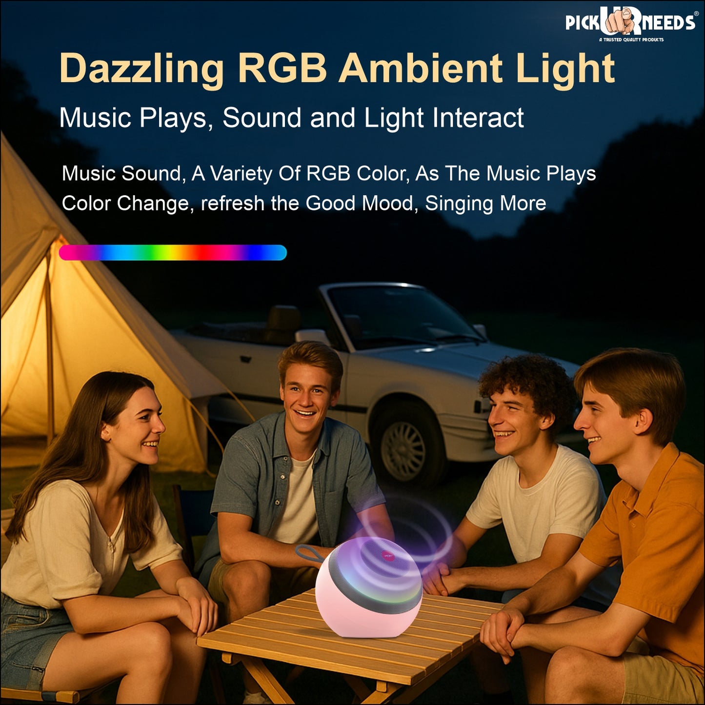 Pick Ur Needs Super Bass Rechargeable Portable Speakers RGB LED Active Stereo WooferHiFi Music 5 W Bluetooth Speaker  (Black, 5.0 Channel)