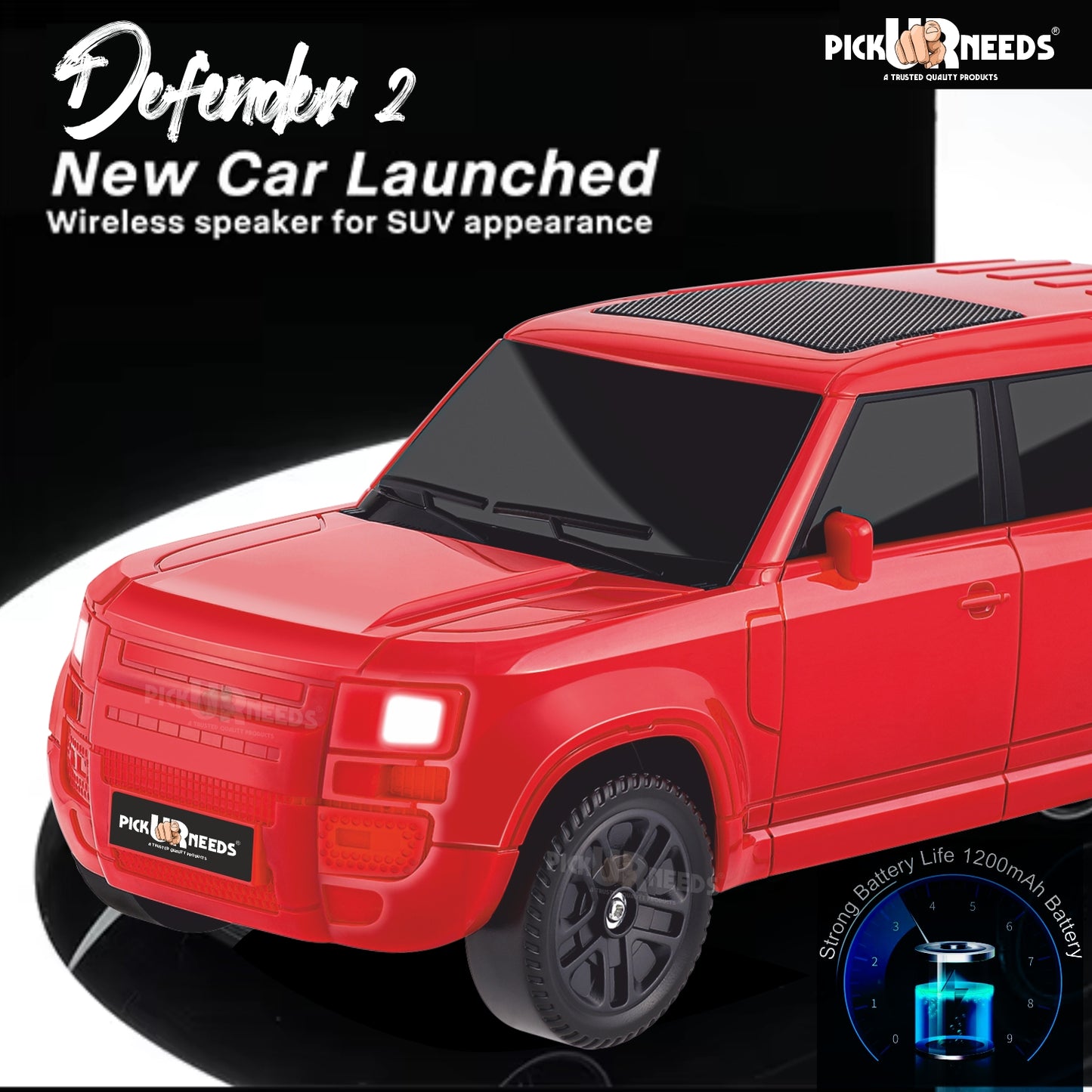 Pick Ur Needs Portable 10W Car Shape Bluetooth Wireless Speaker with Deep Bass 1200mAh Battery Support FM Radio, USB, TF Card, TWS Stylish SUV Design