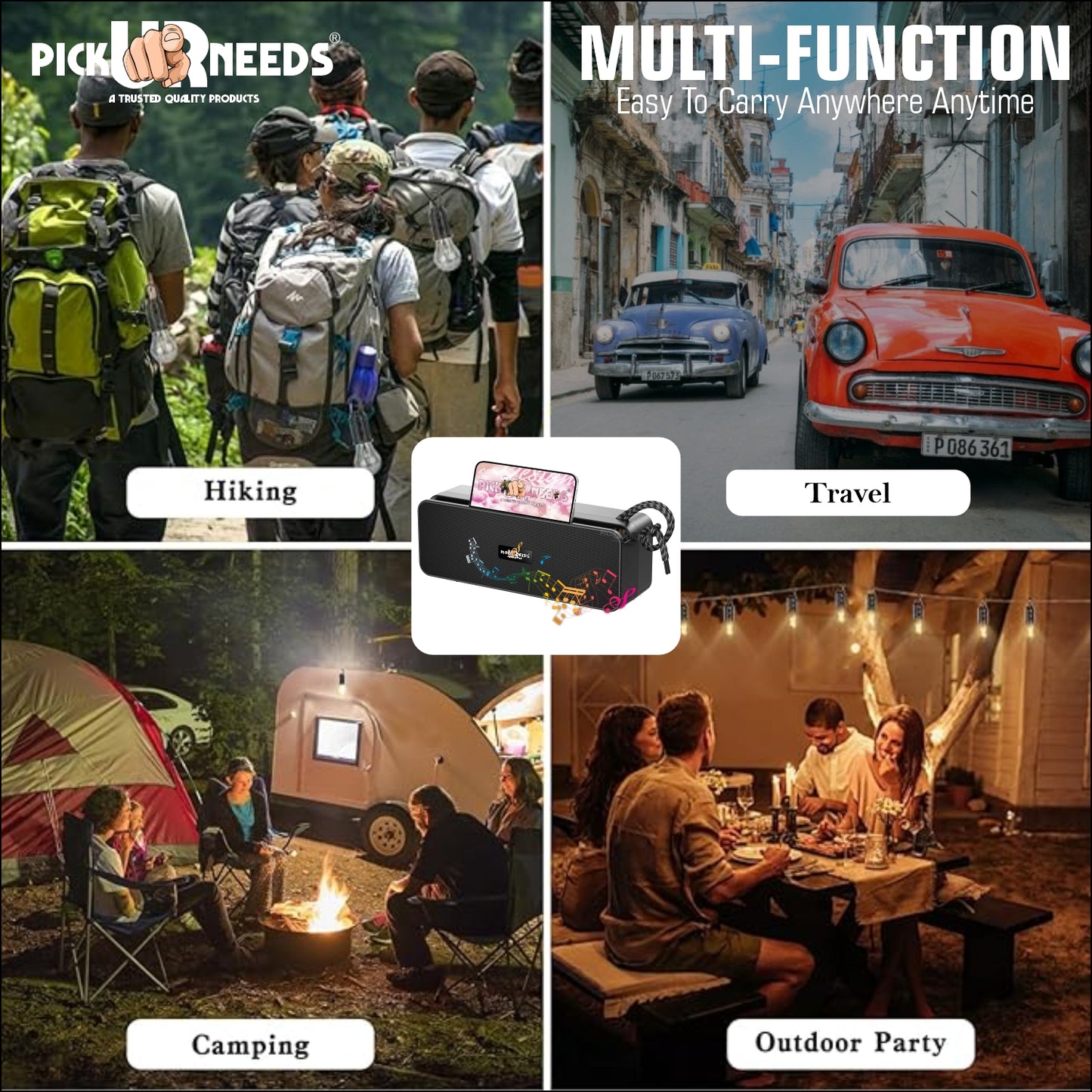 Pick Ur Needs Rechargeable Wireless 10W Bluetooth Speaker with 1800mAh Battery,FM Radio, AUX, TF Card, 6hrs Playtime