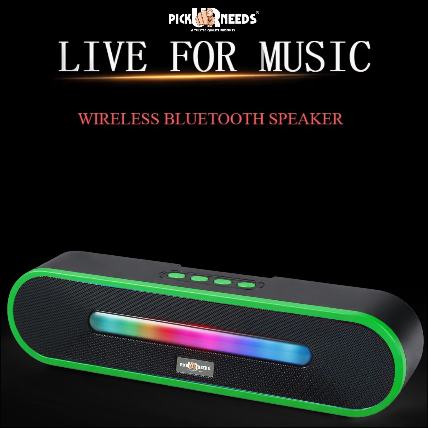 Pick Ur Needs Portable Bluetooth Speaker 1800mAh with RGB LED Lights | Wireless Speaker with USB, TF Card & AUX | Deep Bass Sound Bar for Home & Outdoor