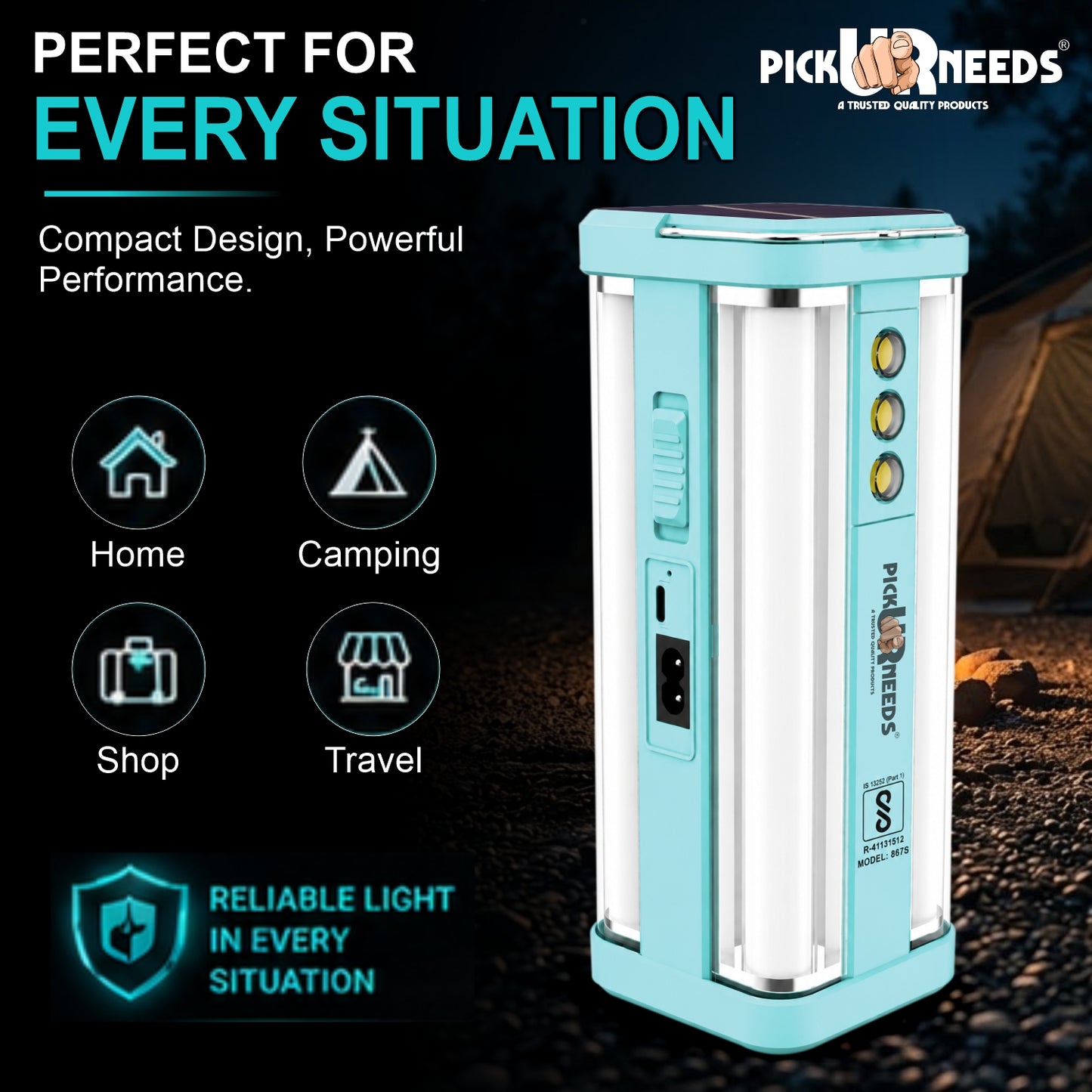 Pick Ur Needs Solar Home Rechargeable Emergency LED Lantern Light 360 Degree Floor Lamp 4 Side Tube Lights