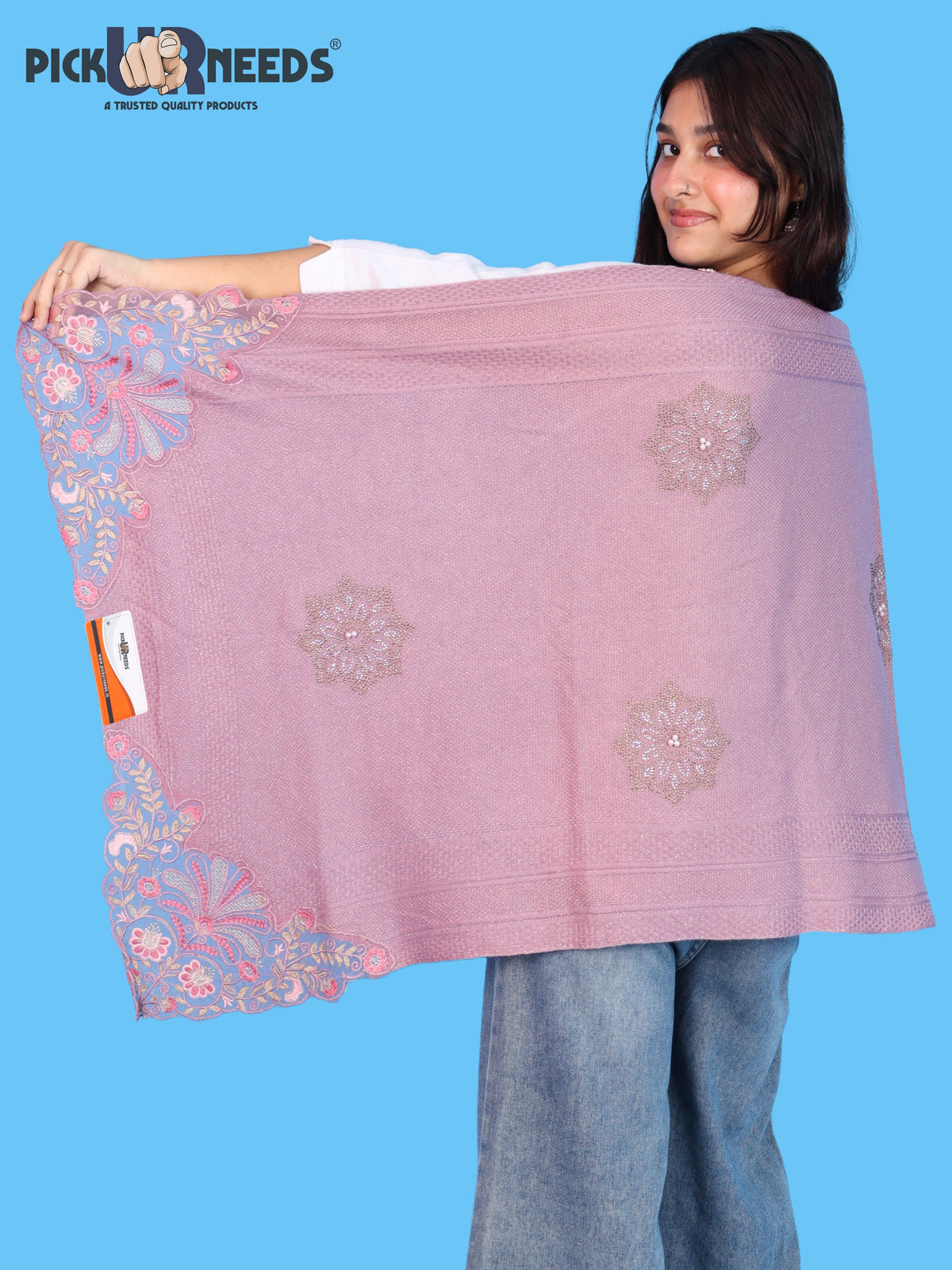 Pick Ur Needs Women & Girls Knitted Woolen Shawl Net Work Floral Border Multi-Style Poncho Shrug Wrap for Wedding Party & Special Occasions