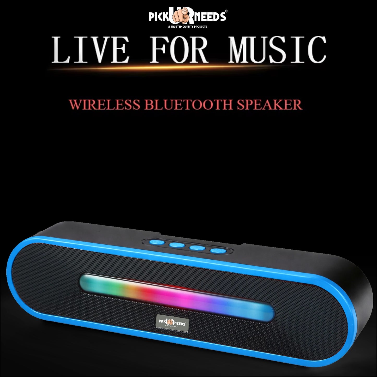 Pick Ur Needs Portable Bluetooth Speaker 1800mAh with RGB LED Lights | Wireless Speaker with USB, TF Card & AUX | Deep Bass Sound Bar for Home & Outdoor
