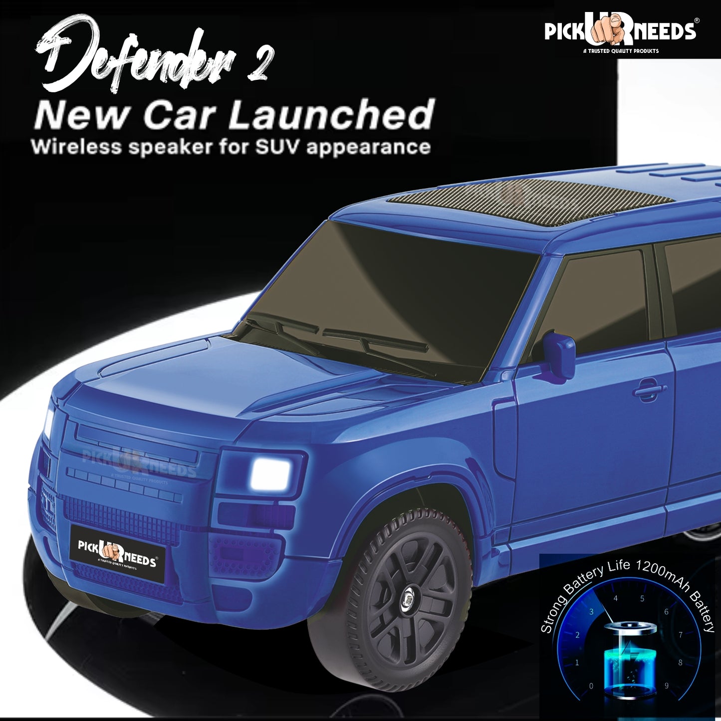 Pick Ur Needs Portable 10W Car Shape Bluetooth Wireless Speaker with Deep Bass 1200mAh Battery Support FM Radio, USB, TF Card, TWS Stylish SUV Design