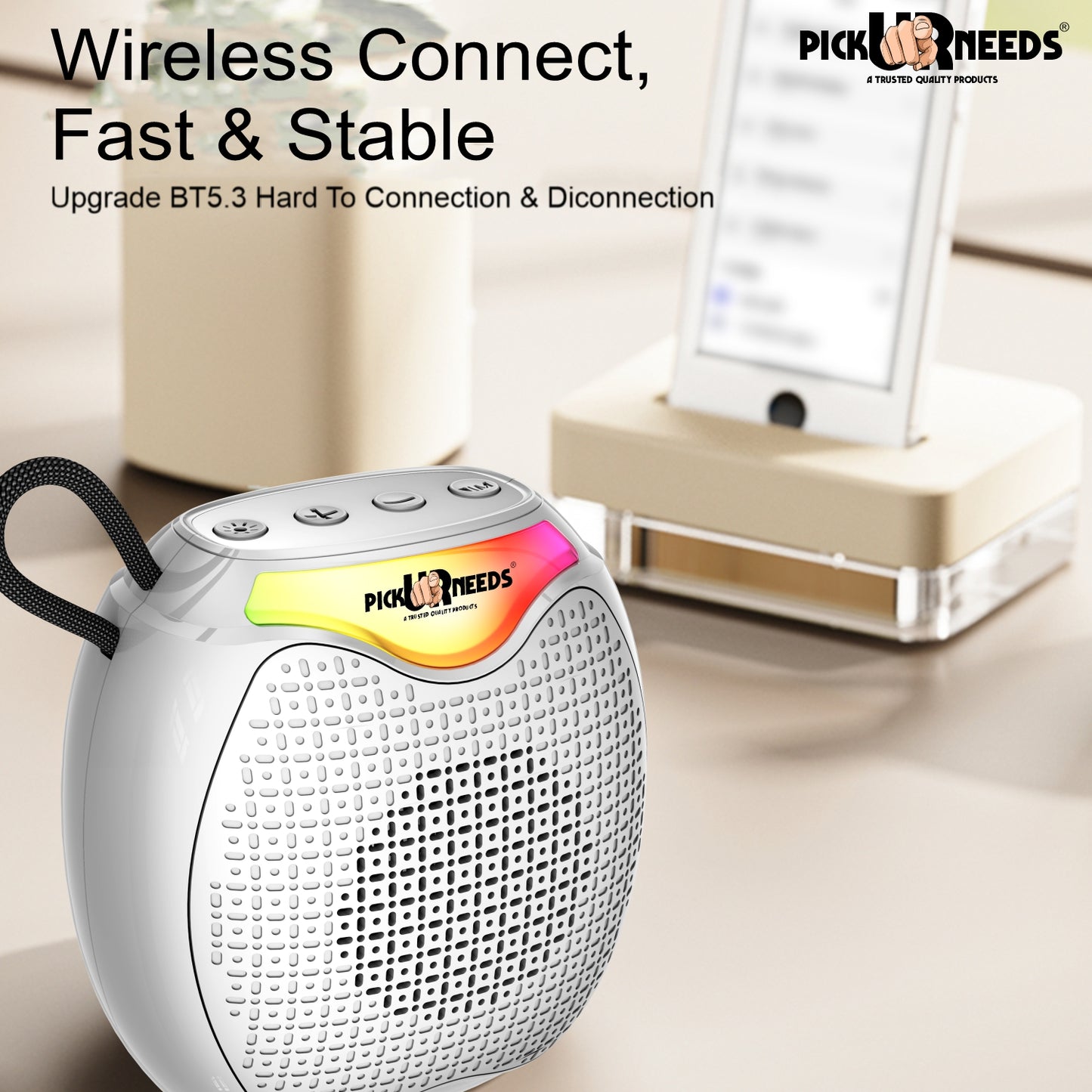 Pick Ur Needs 12W Portable Wireless Bluetooth Speaker with RGB Lights, 800mAh Battery, TWS, FM Radio, TF Card, USB 10m Wireless Transmission
