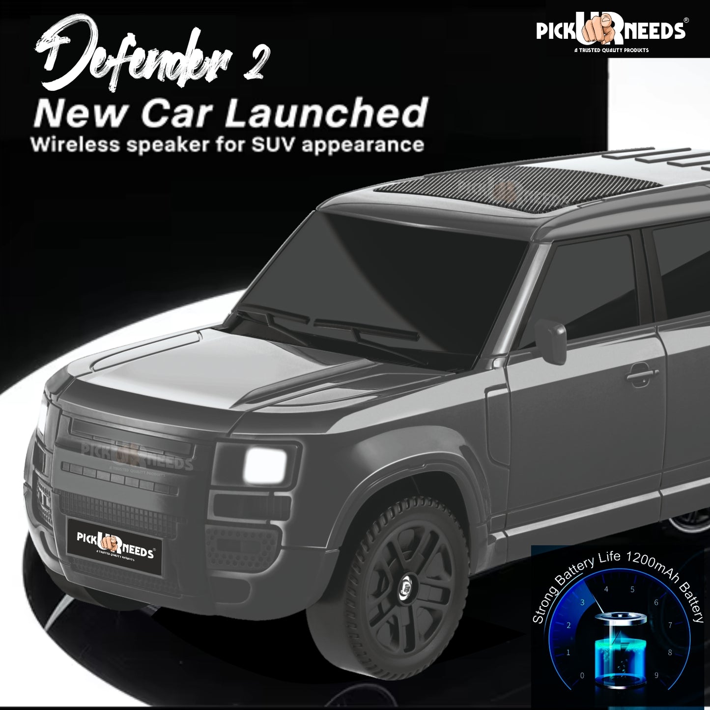 Pick Ur Needs Portable 10W Car Shape Bluetooth Wireless Speaker with Deep Bass 1200mAh Battery Support FM Radio, USB, TF Card, TWS Stylish SUV Design