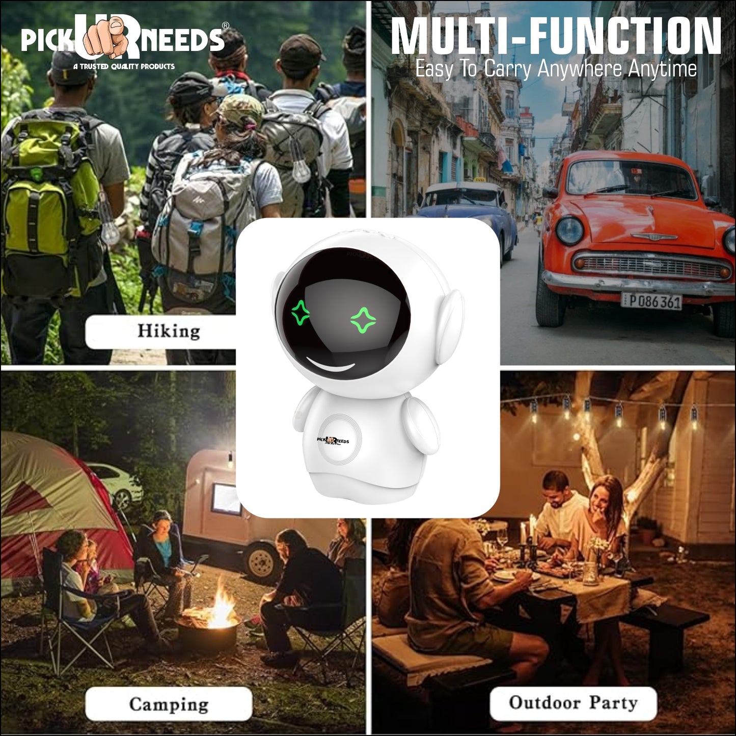 Pick Ur Needs Rechargeable Bluetooth Speaker with 1200mAh Battery – Portable Wireless Audio, FM Radio, USB/TF Card Support, TWS Pairing (White)