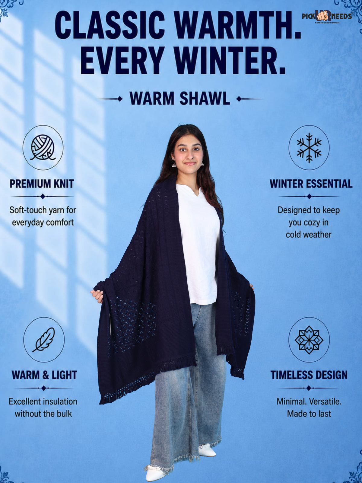 Pick Ur Needs Wool Self Design Women Shawl