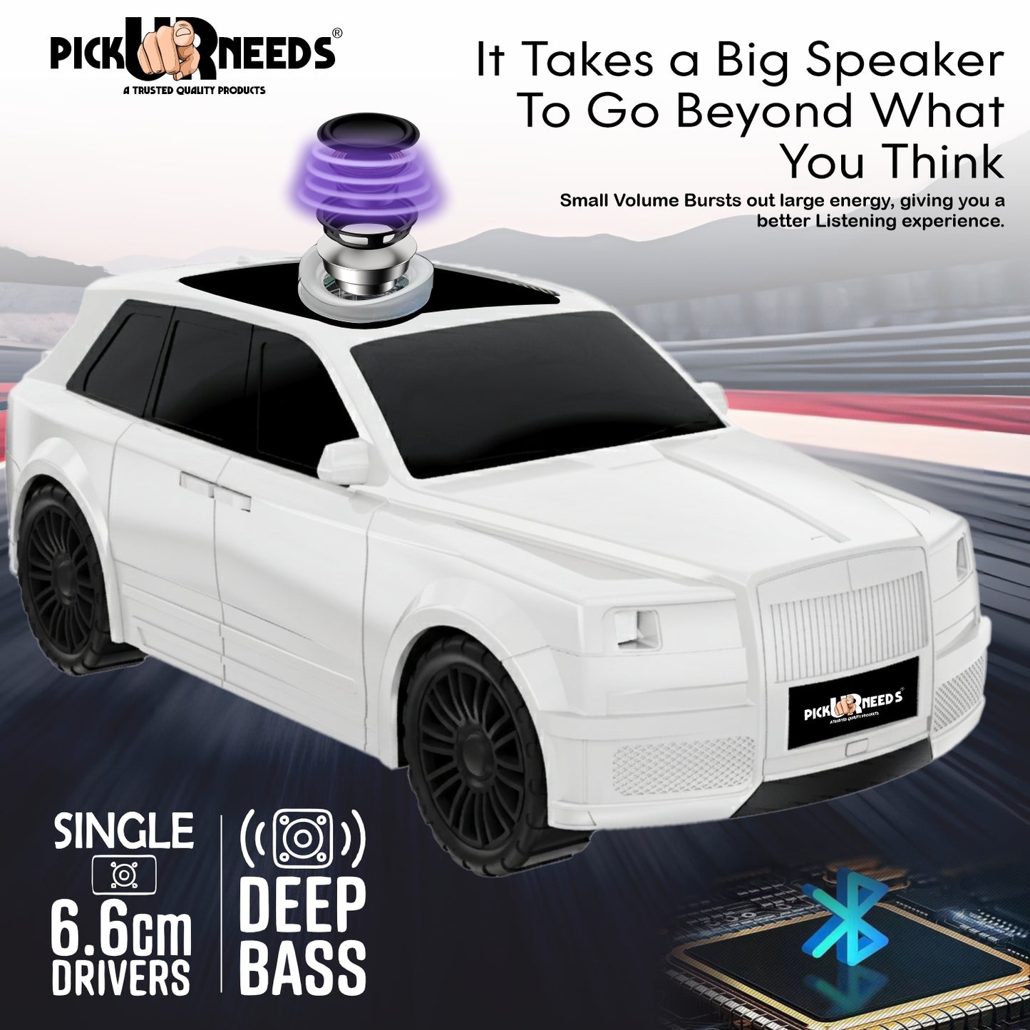 Pick Ur Needs Royal Car Shape Wireless Bluetooth Speaker 5W Powerful Deep Bass Sound, LED Headlights, Stylish Car Design 1200mAh Battery