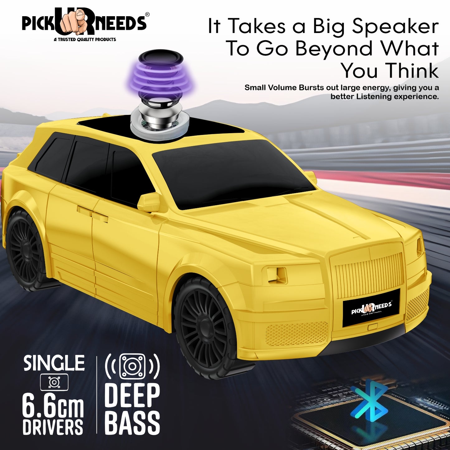 Pick Ur Needs Royal Car Shape Wireless Bluetooth Speaker 5W Powerful Deep Bass Sound, LED Headlights, Stylish Car Design 1200mAh Battery