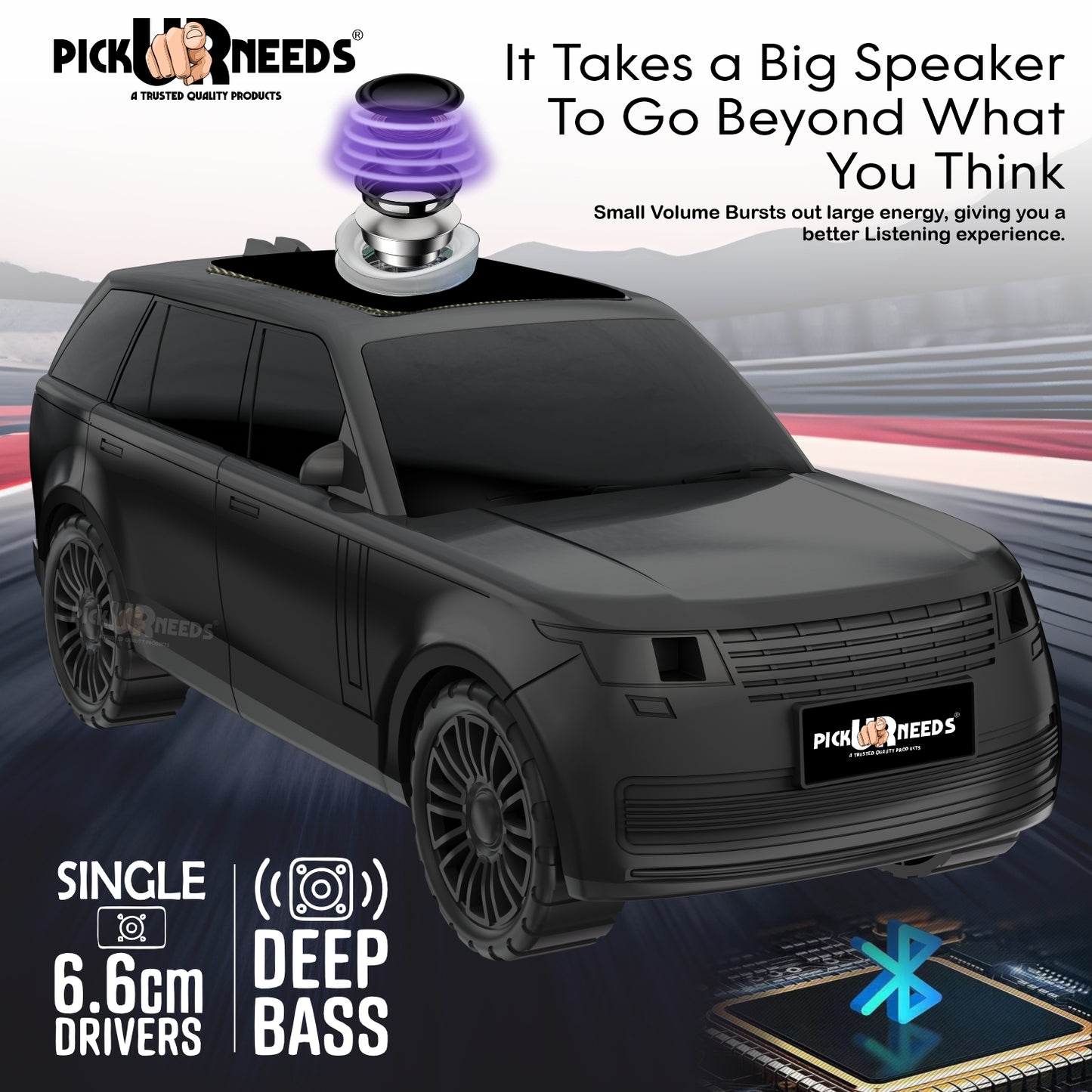 Pick Ur Needs Car Shape Wireless Bluetooth Portable Rechargeable Speaker LED Headlights  TF Card, USB, AUX, Type-C