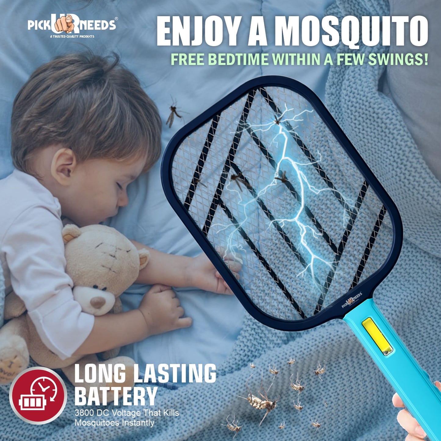 Pick Ur Needs Mosquito Bat/Racket Rechargeable Electric Insect Killer for Indoor Outdoor Use