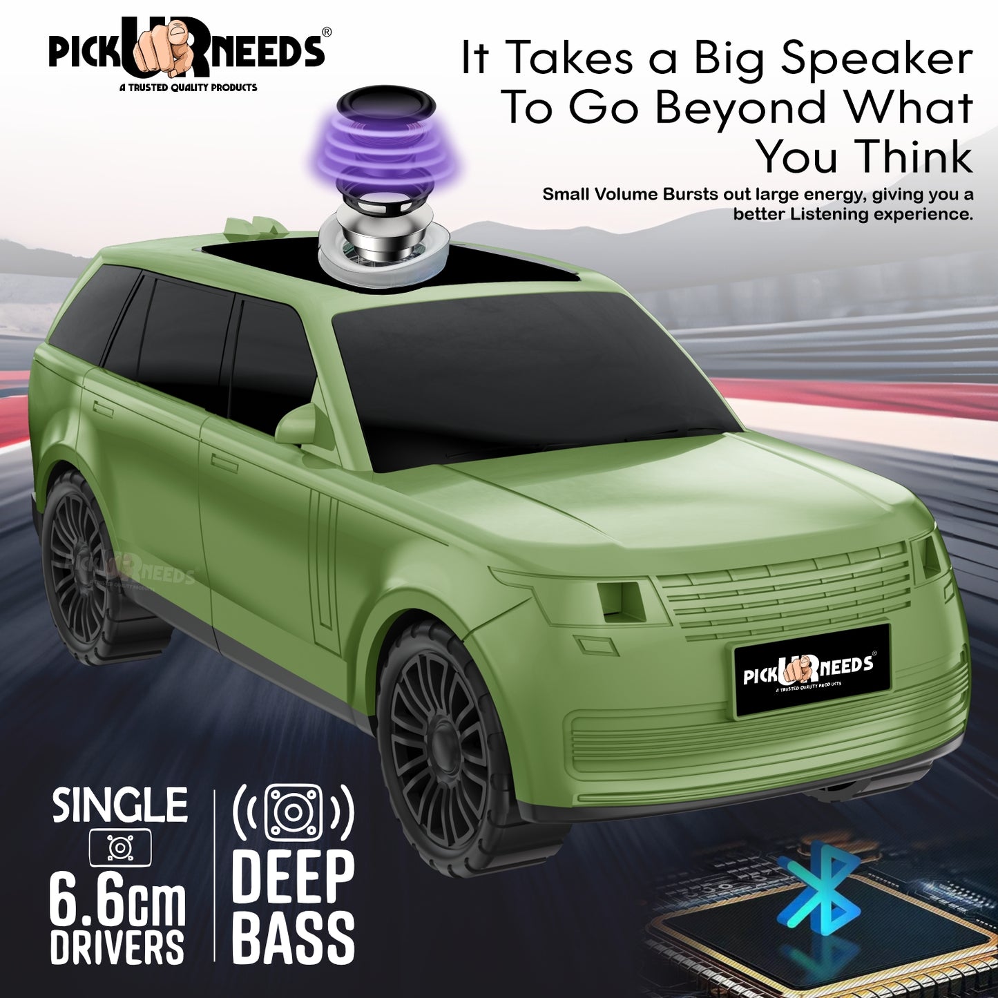 Pick Ur Needs Car Shape Wireless Bluetooth Portable Rechargeable Speaker LED Headlights  TF Card, USB, AUX, Type-C