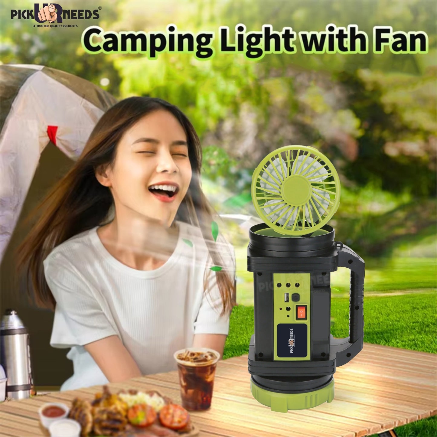 Pick Ur Needs Rechargeable 200W Portable Solar Inverter Kit Emergency Long Range Torch Light with Attach Fan, 3 Bulbs 6000mAh Battery