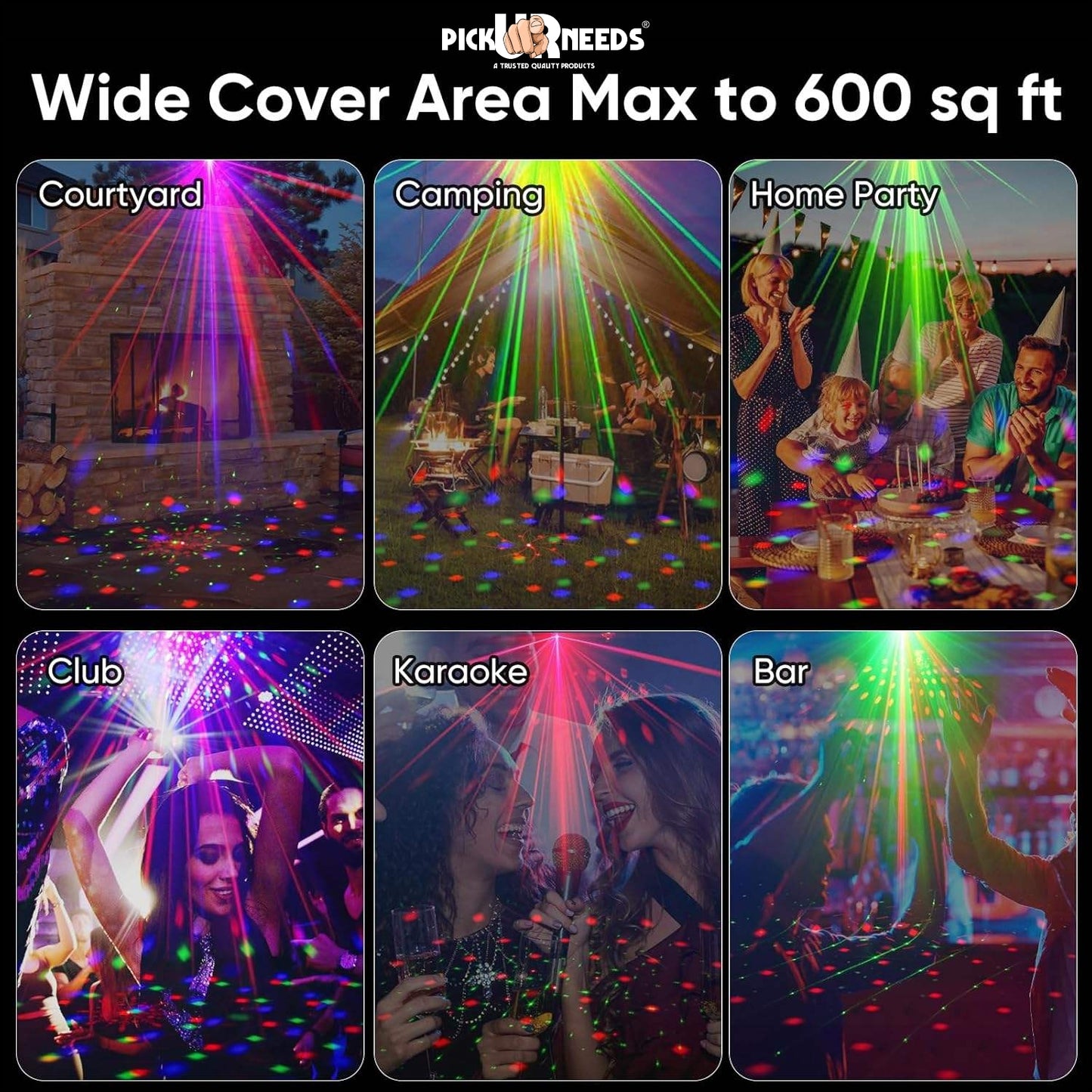 Pick Ur Needs LED Party Light with Remote – Sound Activated DJ Disco Ball Light, Strobe Laser Light Projector for Home Party, Club, Wedding, Birthday, Christmas, Stage Lighting – RGB Effects