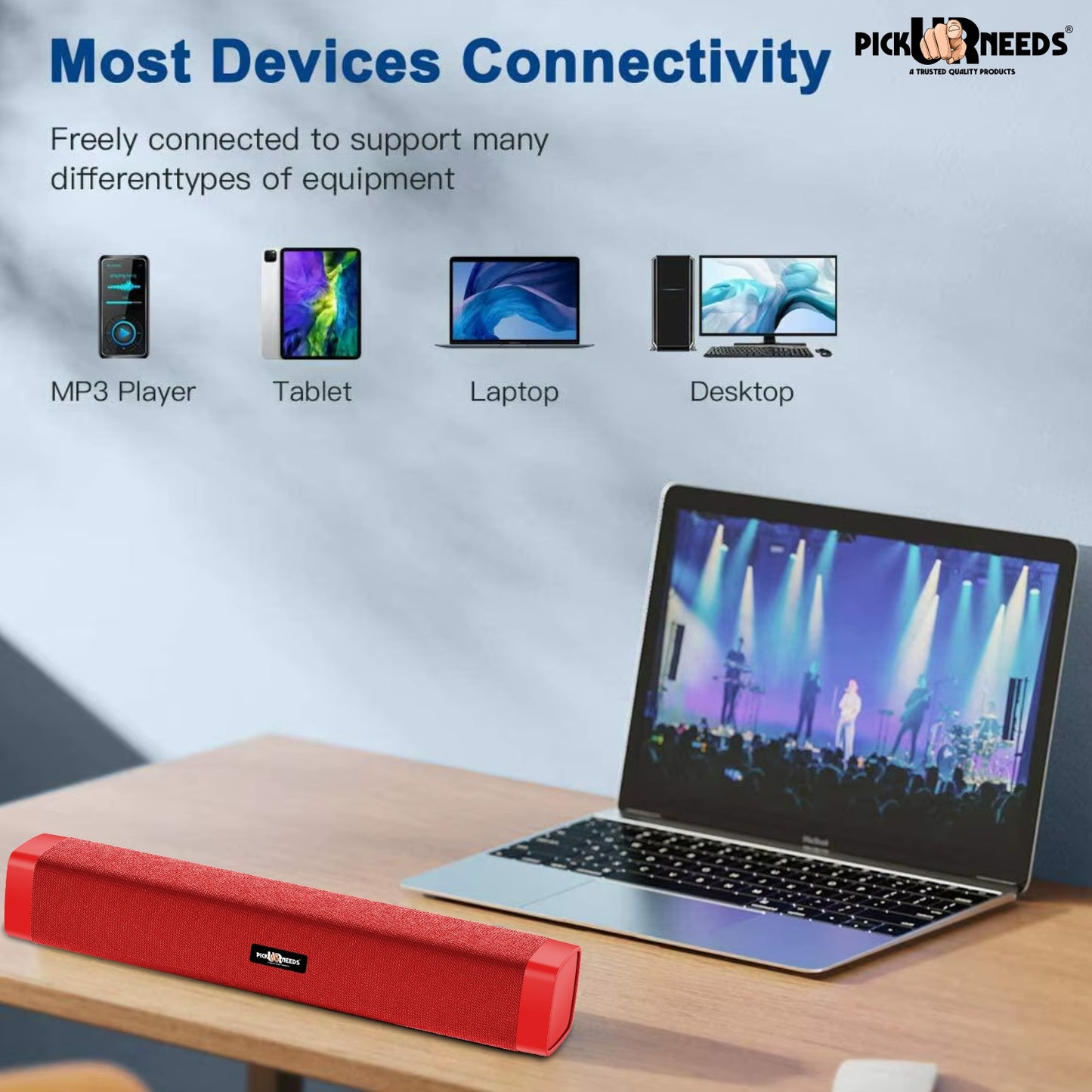 Pick Ur Needs Rechargeable 10W Wireless Bluetooth Soundbar Speaker with 1200mAh Battery, FM Radio, TF Card, USB & AUX Support – 4 Hours Playtime Home & Outdoor Speakers
