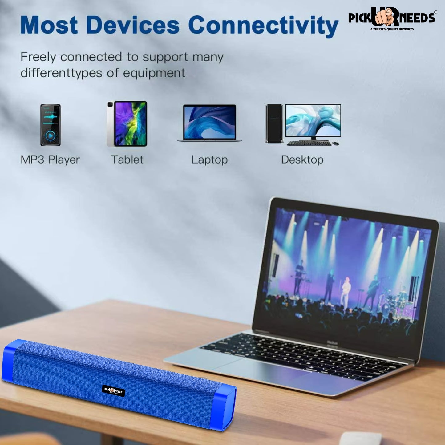 Pick Ur Needs Rechargeable 10W Wireless Bluetooth Soundbar Speaker with 1200mAh Battery, FM Radio, TF Card, USB & AUX Support – 4 Hours Playtime Home & Outdoor Speakers