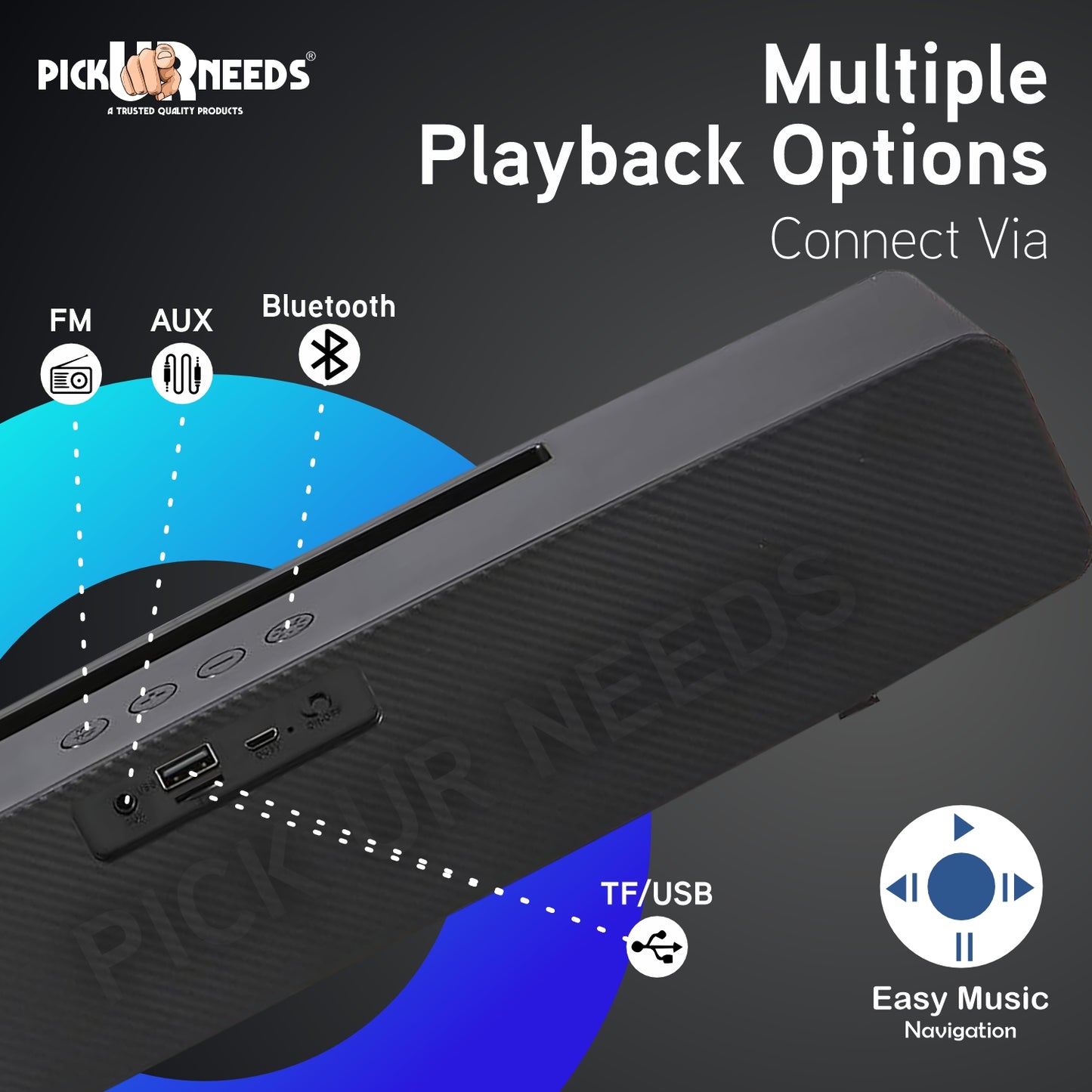 Pick Ur Needs Portable Bluetooth Wireless Soundbar Party Speaker 10W, Heavy Bass, TWS, 5H Playtime, Multi-Connectivity (USB/SD/FM/AUX)