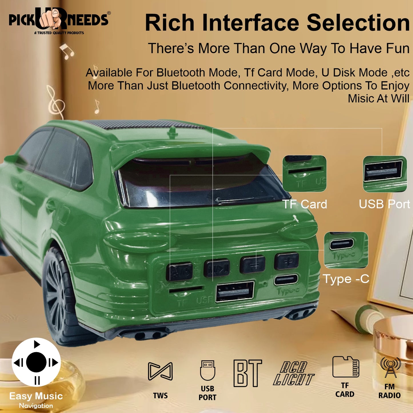 Pick Ur Needs Wireless Portable Mini Speaker- RGB Disco Light, 1200mAh, USB/TF/FM 5 W Bluetooth Speaker  (Black, 5.0 Channel)