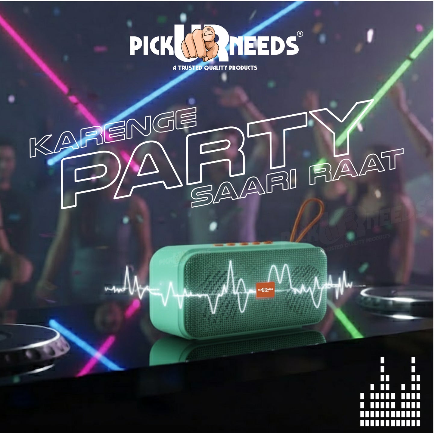 Pick Ur Needs 10W Portable Wireless Mini Bluetooth Speaker  1200mAh Battery  4H Playtime  Type-C, USB & TF Card Support