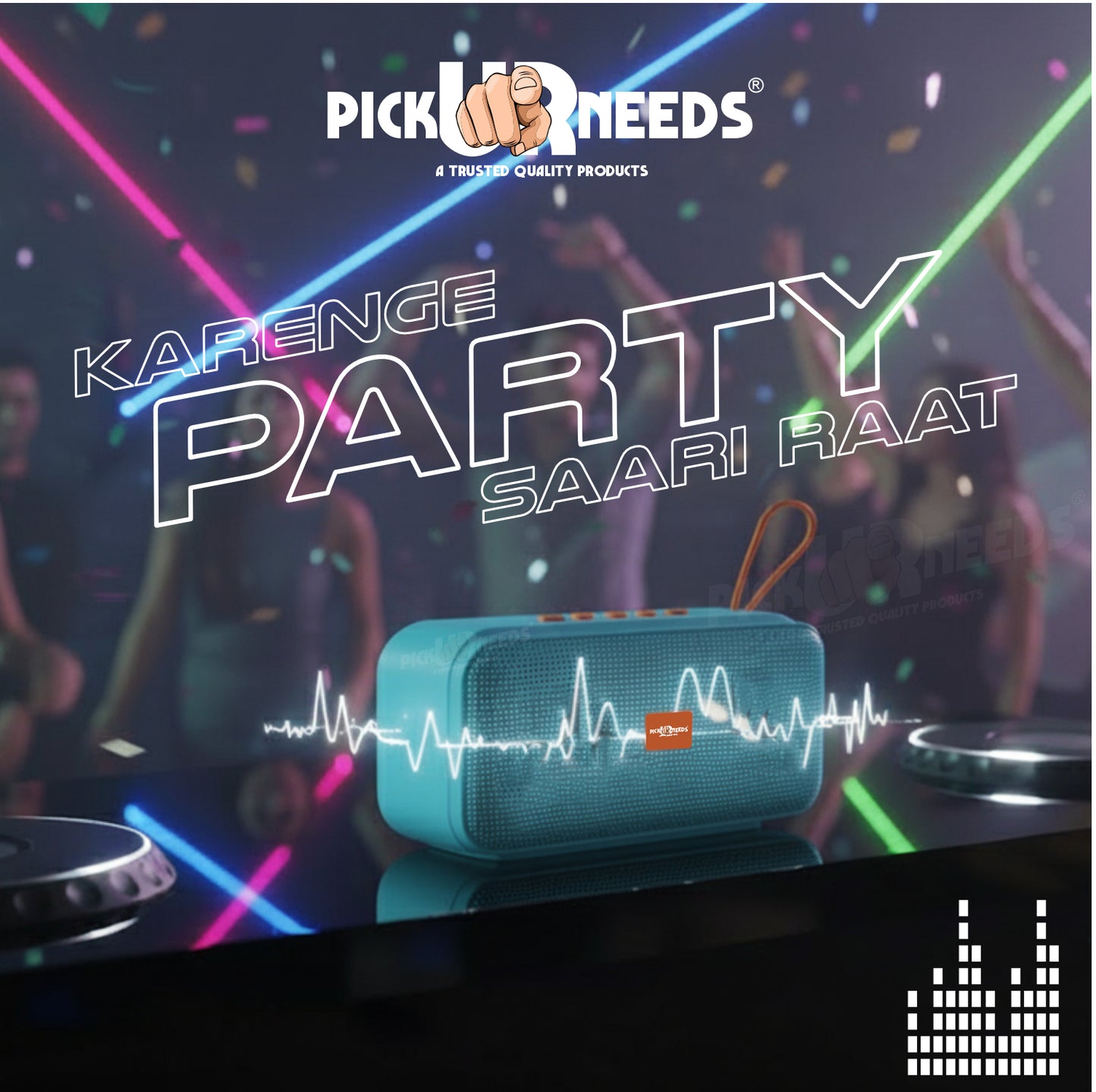 Pick Ur Needs 10W Portable Wireless Mini Bluetooth Speaker  1200mAh Battery  4H Playtime  Type-C, USB & TF Card Support