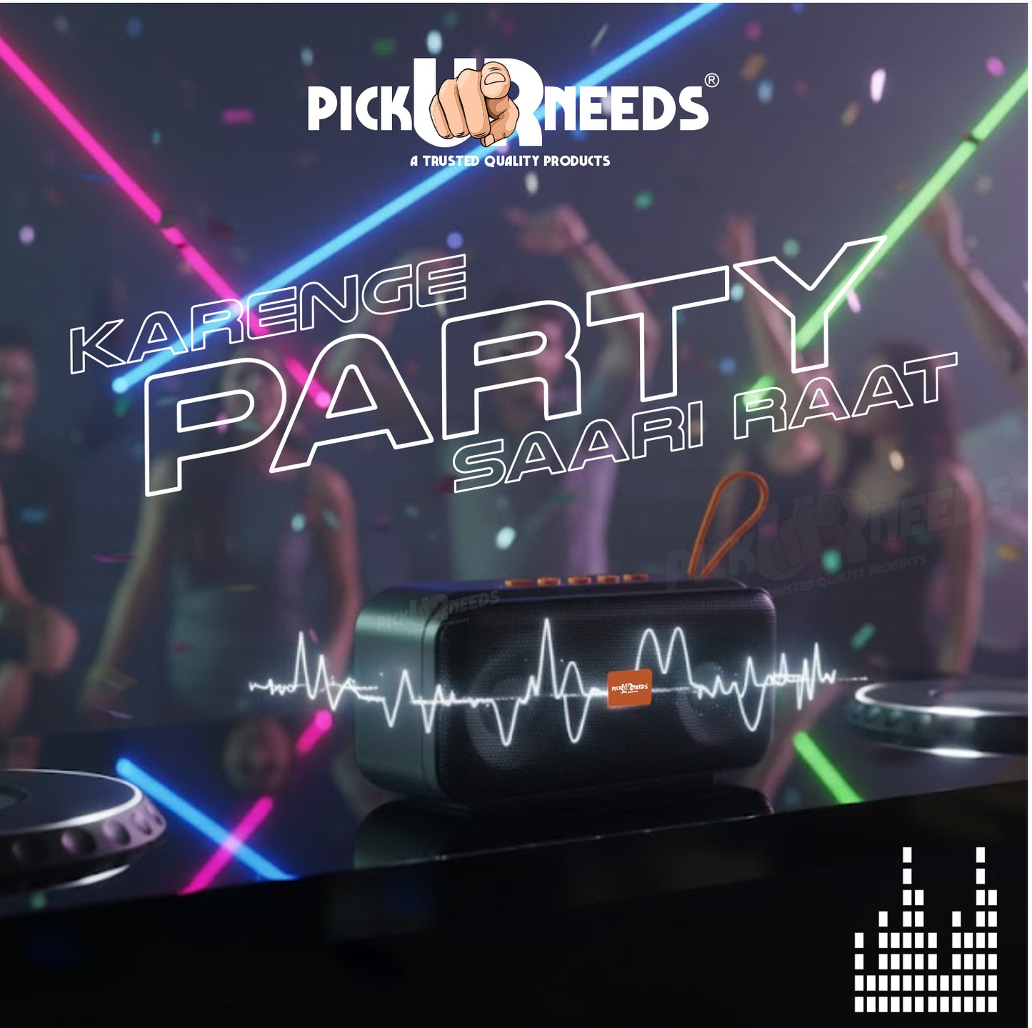 Pick Ur Needs 10W Portable Wireless Mini Bluetooth Speaker  1200mAh Battery  4H Playtime  Type-C, USB & TF Card Support