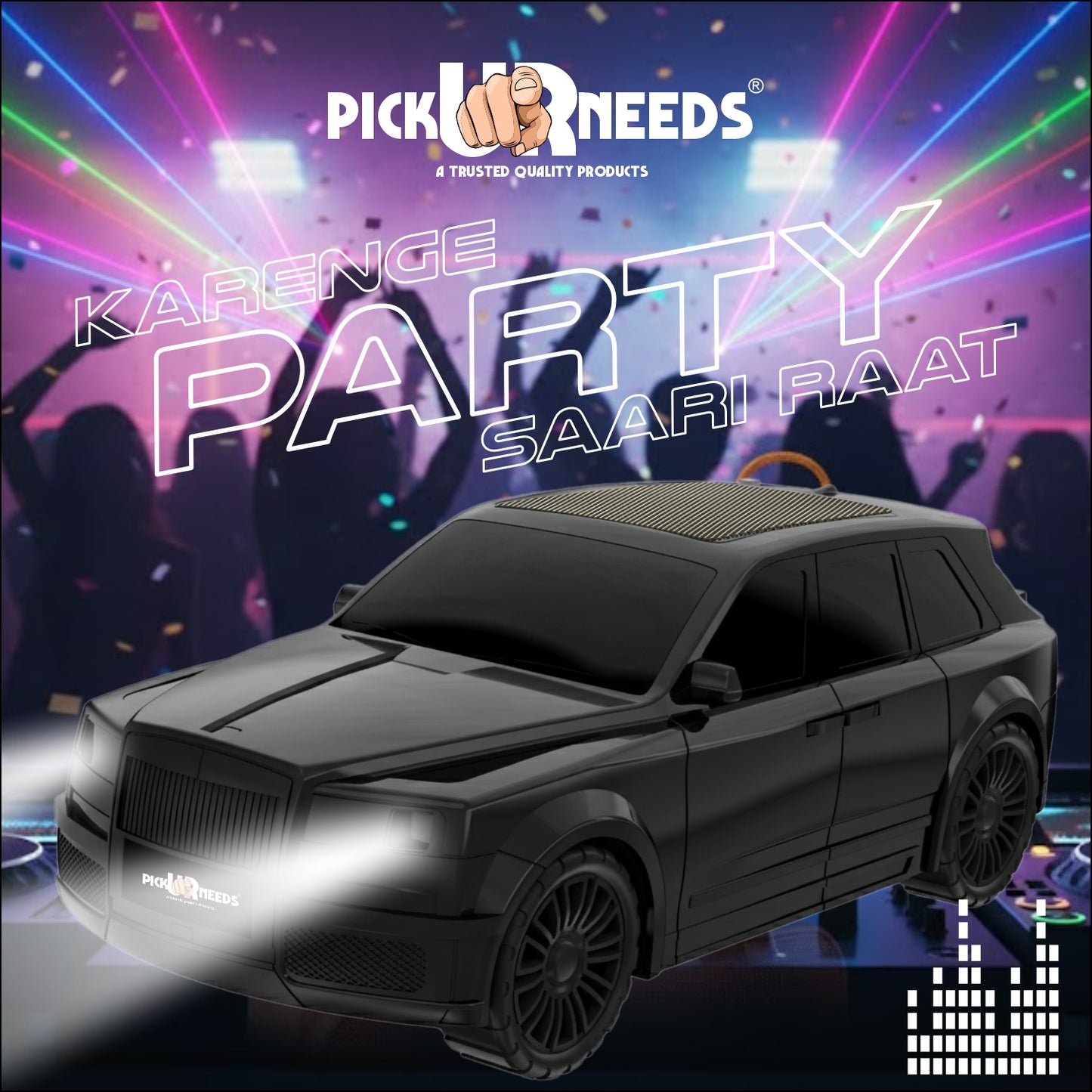 Pick Ur Needs Royal Car Shape Wireless Bluetooth Speaker 5W Powerful Deep Bass Sound, LED Headlights, Stylish Car Design 1200mAh Battery