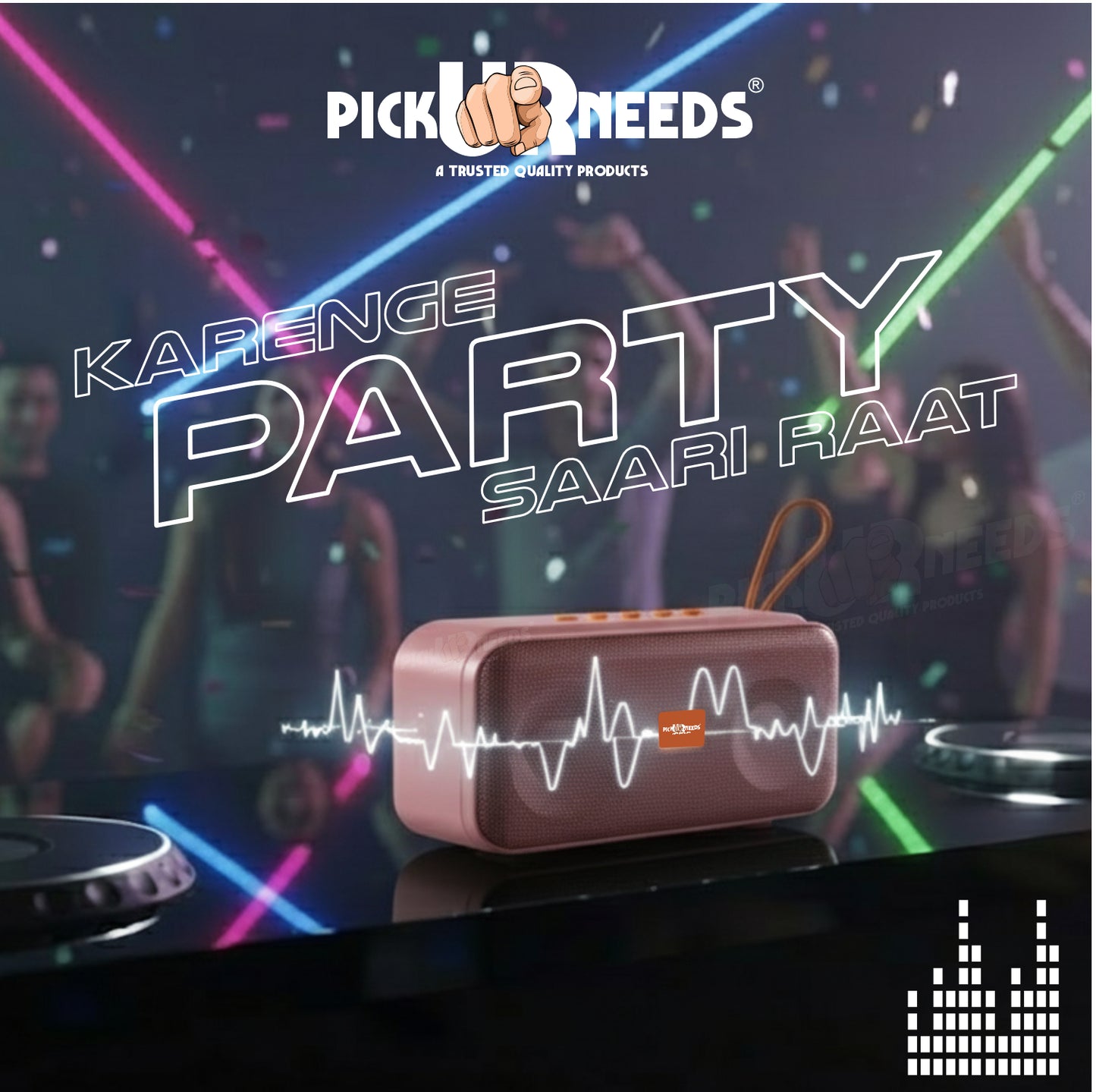 Pick Ur Needs 10W Portable Wireless Mini Bluetooth Speaker  1200mAh Battery  4H Playtime  Type-C, USB & TF Card Support