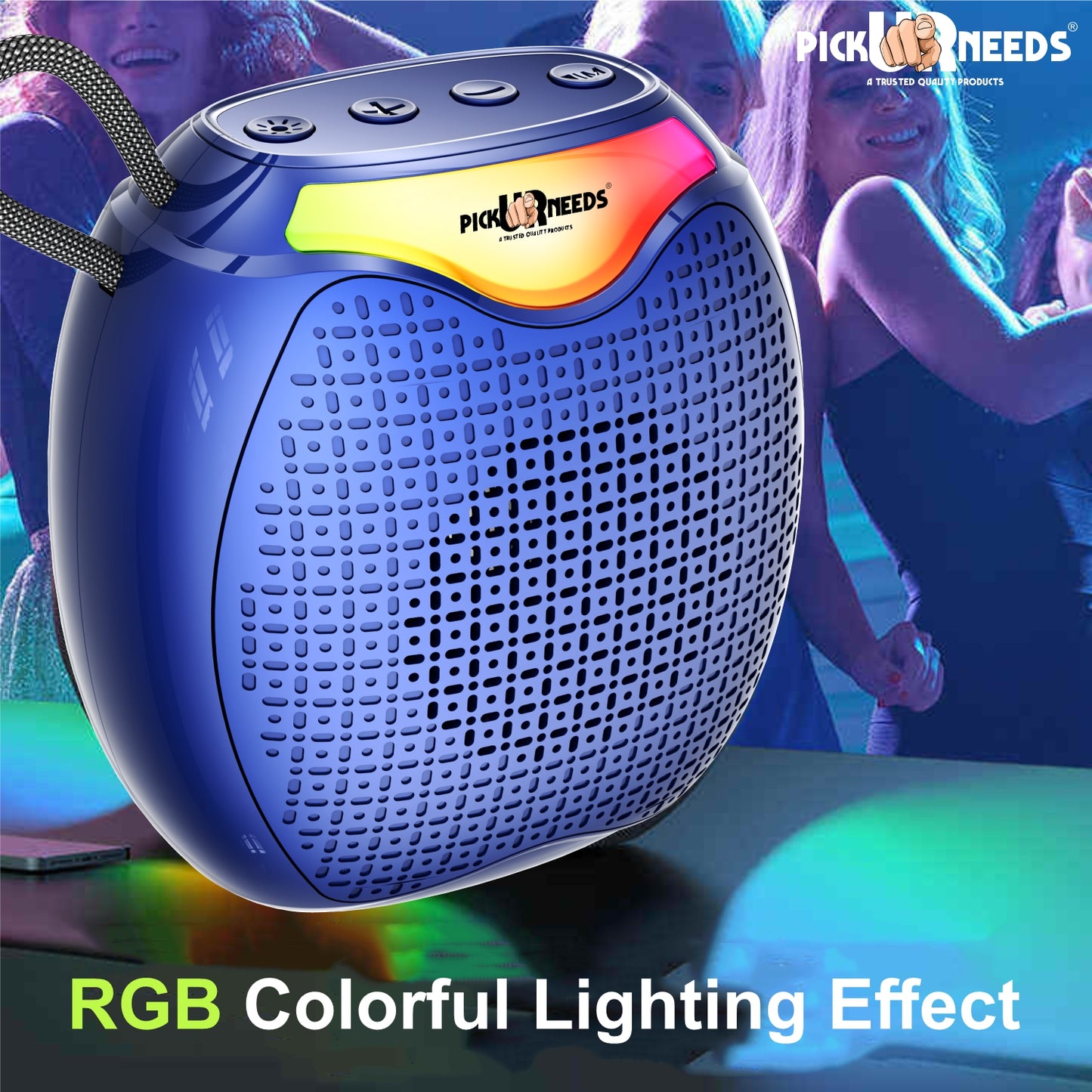 Pick Ur Needs 12W Portable Wireless Bluetooth Speaker with RGB Lights, 800mAh Battery, TWS, FM Radio, TF Card, USB 10m Wireless Transmission