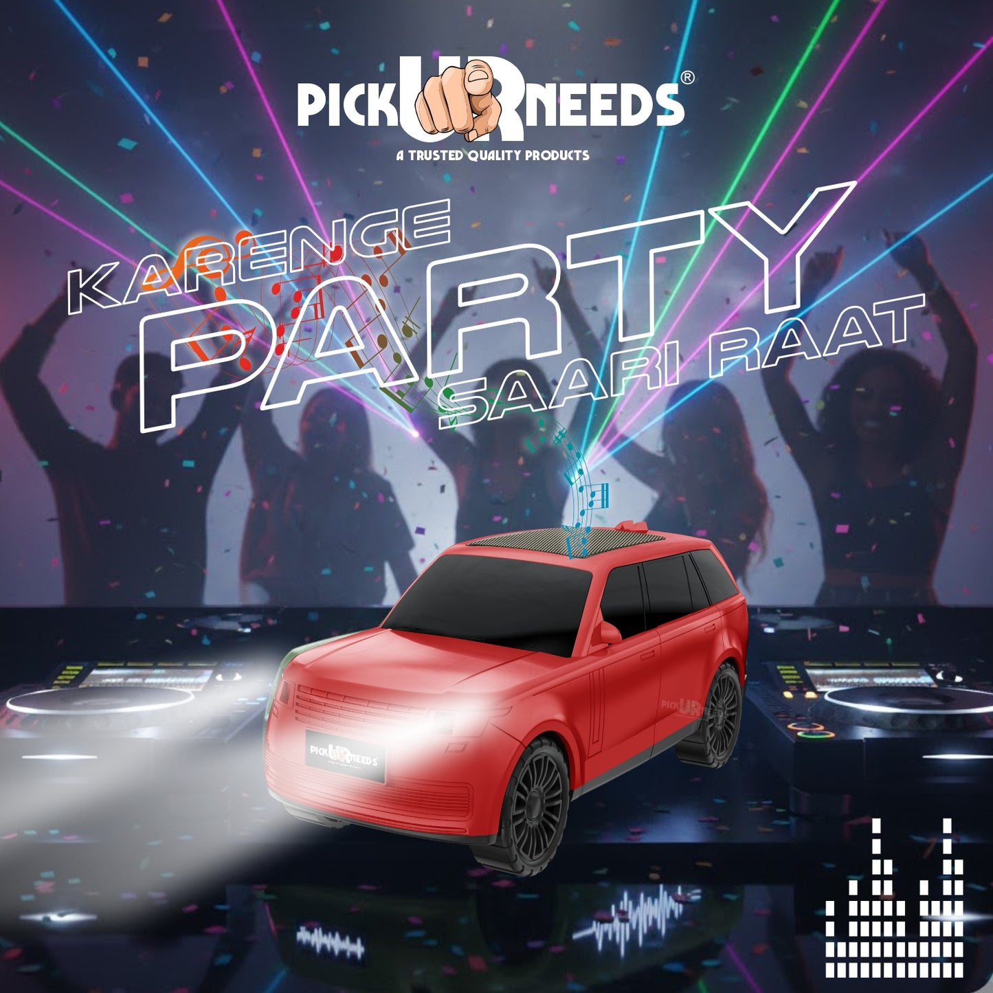 Pick Ur Needs Car Shape Wireless Bluetooth Portable Rechargeable Speaker LED Headlights  TF Card, USB, AUX, Type-C