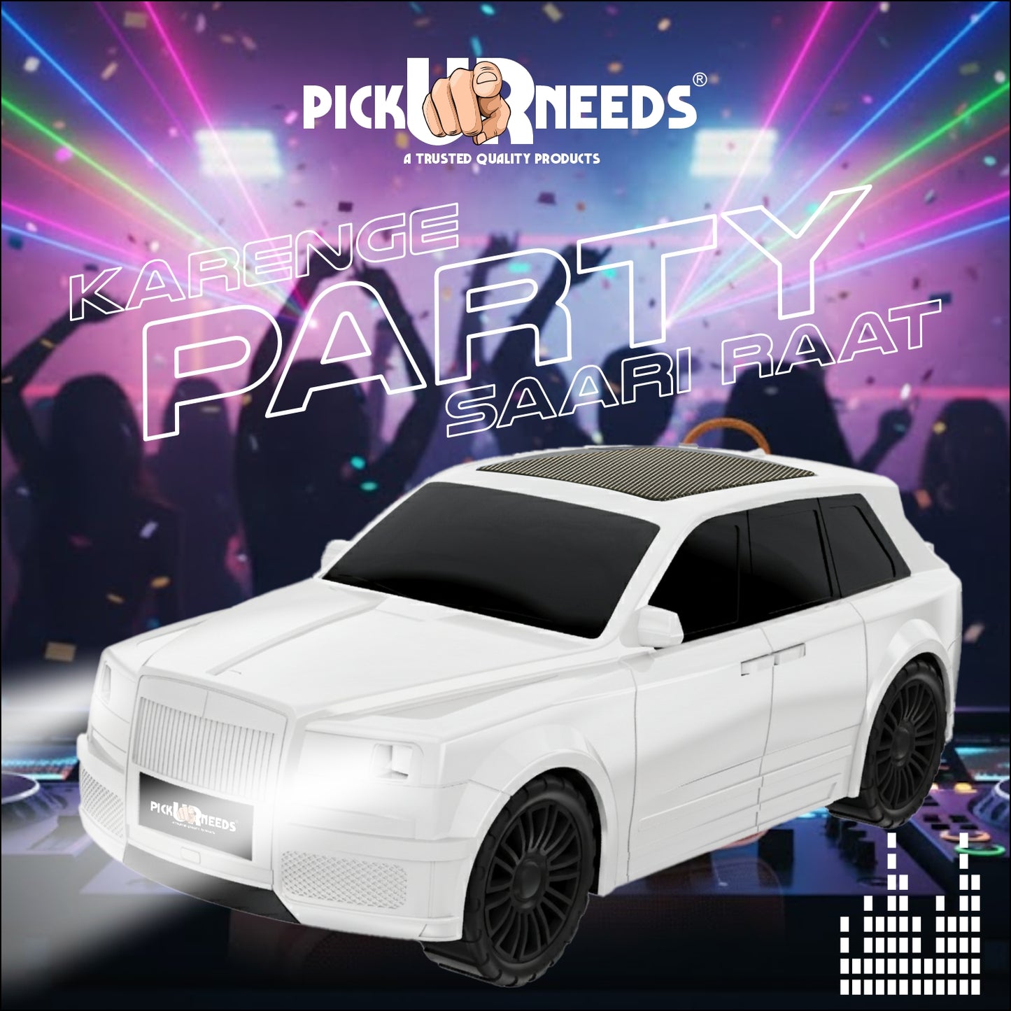 Pick Ur Needs Royal Car Shape Wireless Bluetooth Speaker 5W Powerful Deep Bass Sound, LED Headlights, Stylish Car Design 1200mAh Battery