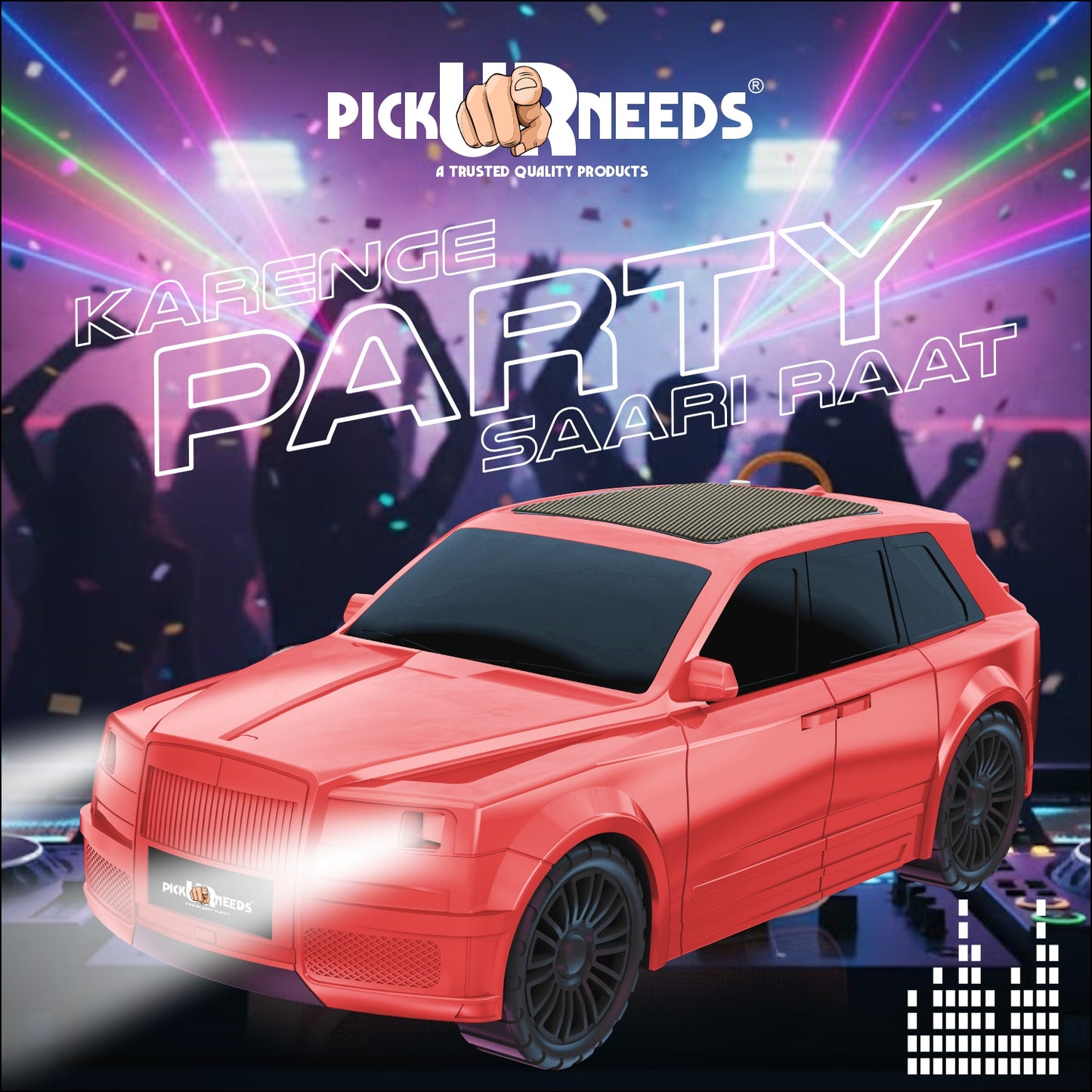 Pick Ur Needs Royal Car Shape Wireless Bluetooth Speaker 5W Powerful Deep Bass Sound, LED Headlights, Stylish Car Design 1200mAh Battery