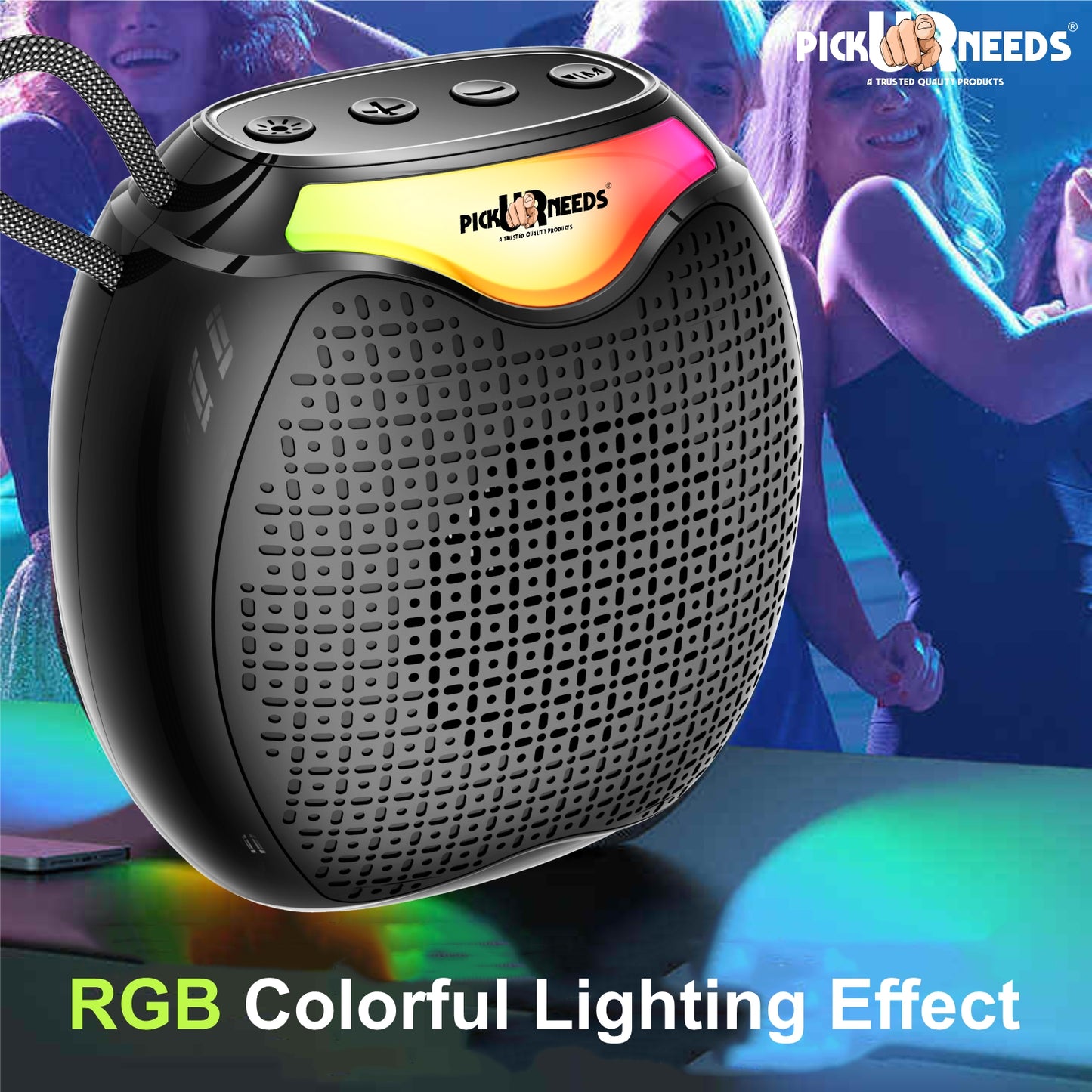 Pick Ur Needs 12W Portable Wireless Bluetooth Speaker with RGB Lights, 800mAh Battery, TWS, FM Radio, TF Card, USB 10m Wireless Transmission