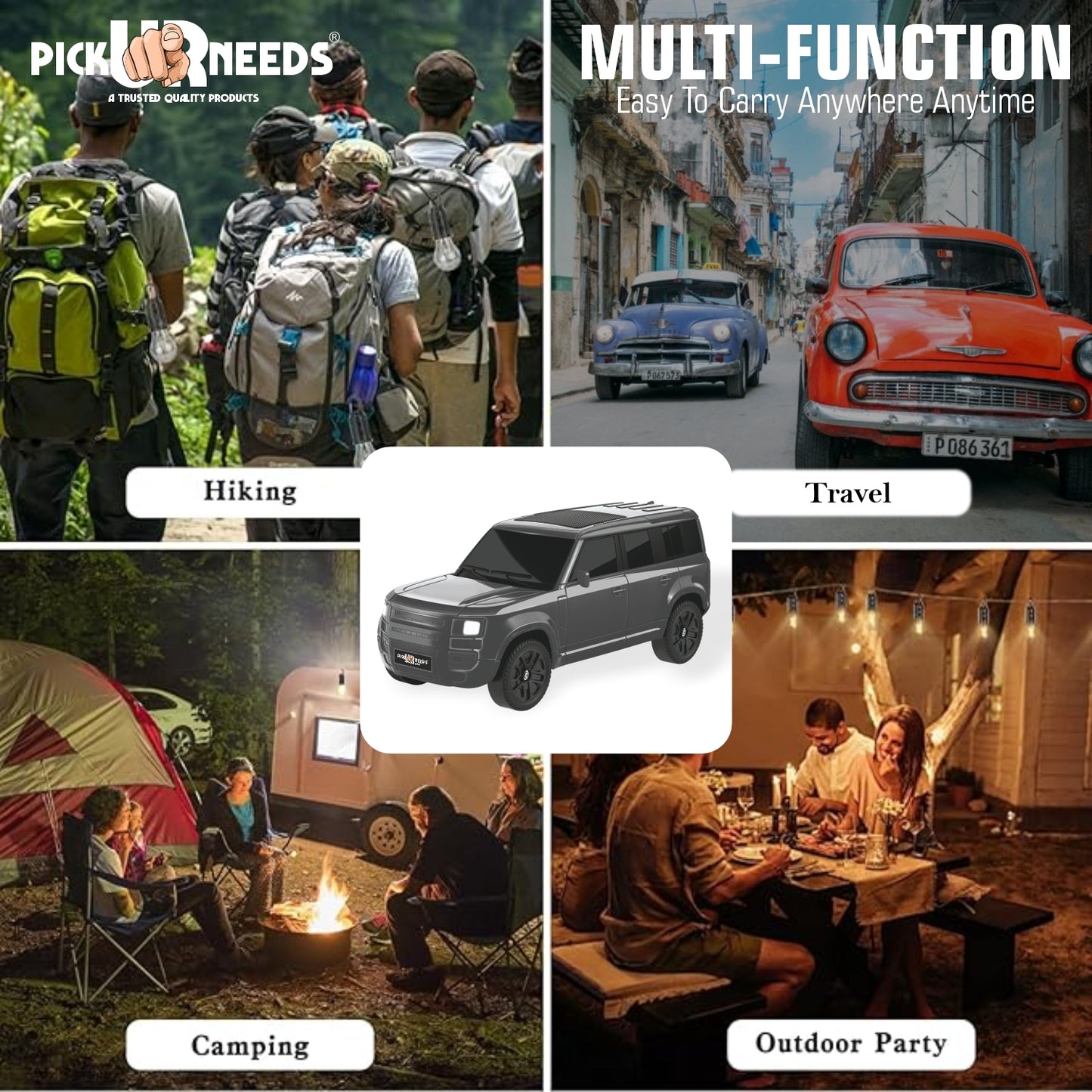 Pick Ur Needs Portable 10W Car Shape Bluetooth Wireless Speaker with Deep Bass 1200mAh Battery Support FM Radio, USB, TF Card, TWS Stylish SUV Design