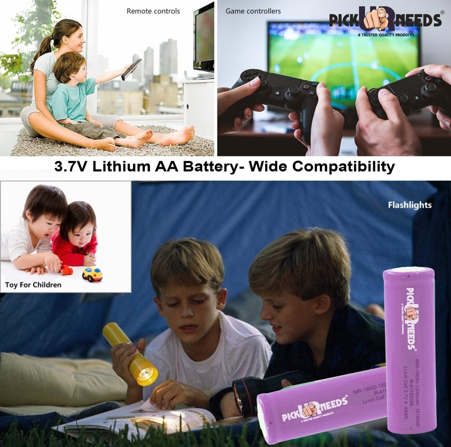 Pick Ur Needs 18650 Rechargeable Battery offers 2000mAh capacity, up to 1000 charge cycles, and high energy density. Ideal for high-drain devices, it ensures long-lasting, eco-friendly power with safety features for overcharge and discharge protection.