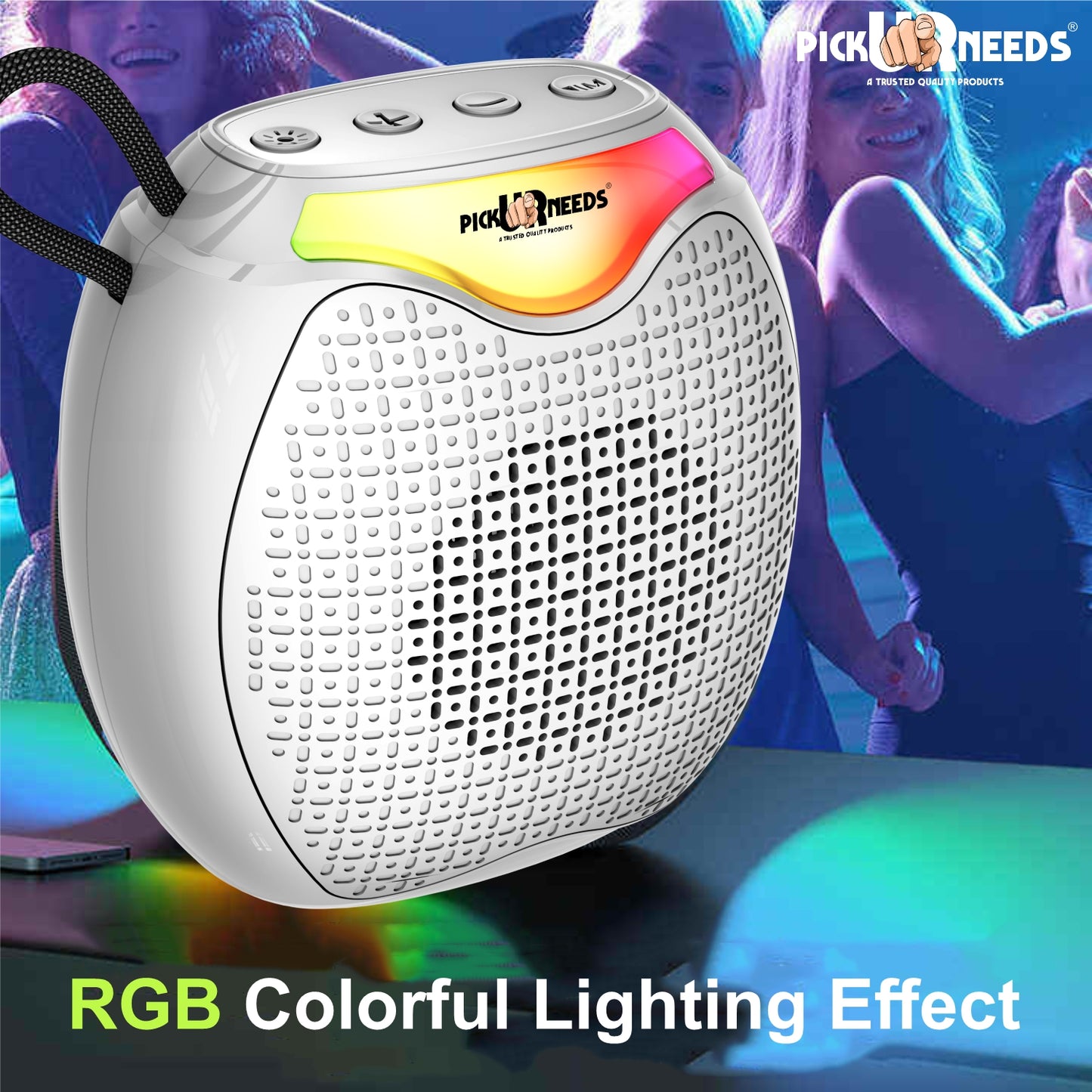 Pick Ur Needs 12W Portable Wireless Bluetooth Speaker with RGB Lights, 800mAh Battery, TWS, FM Radio, TF Card, USB 10m Wireless Transmission