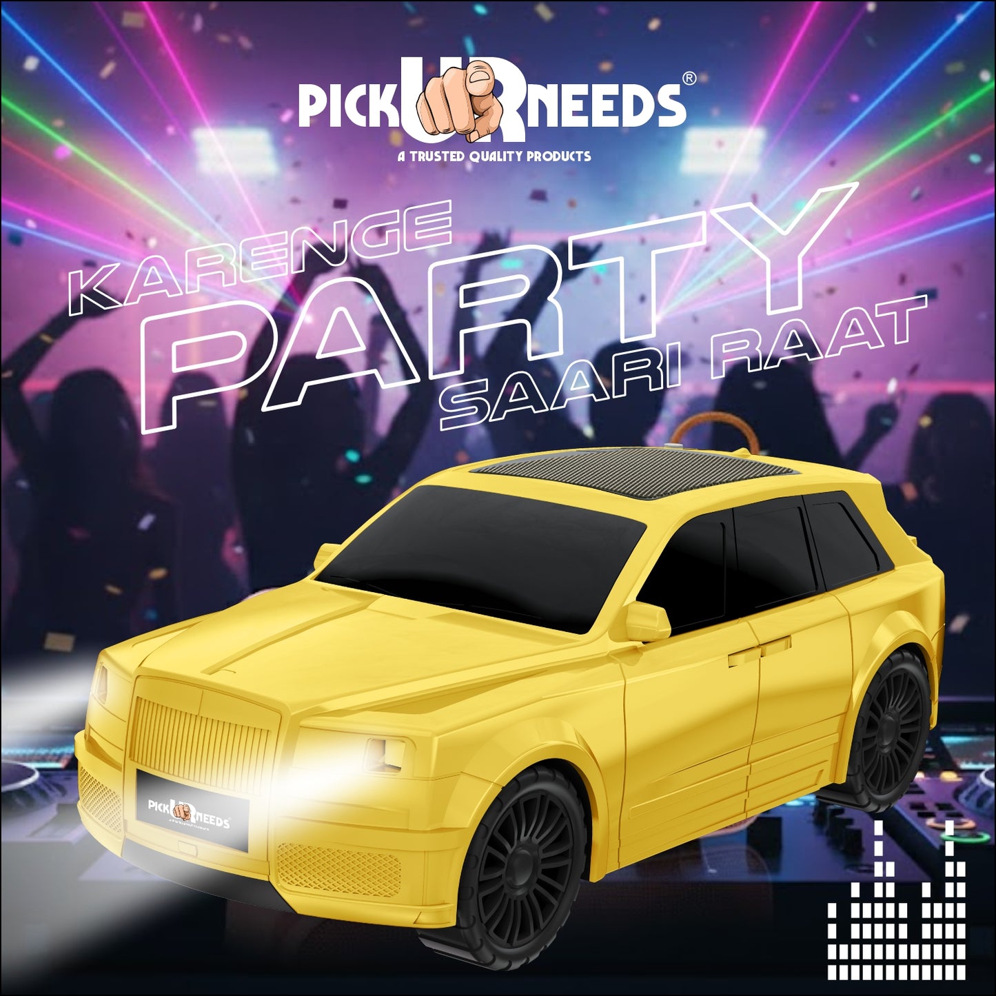 Pick Ur Needs Royal Car Shape Wireless Bluetooth Speaker 5W Powerful Deep Bass Sound, LED Headlights, Stylish Car Design 1200mAh Battery