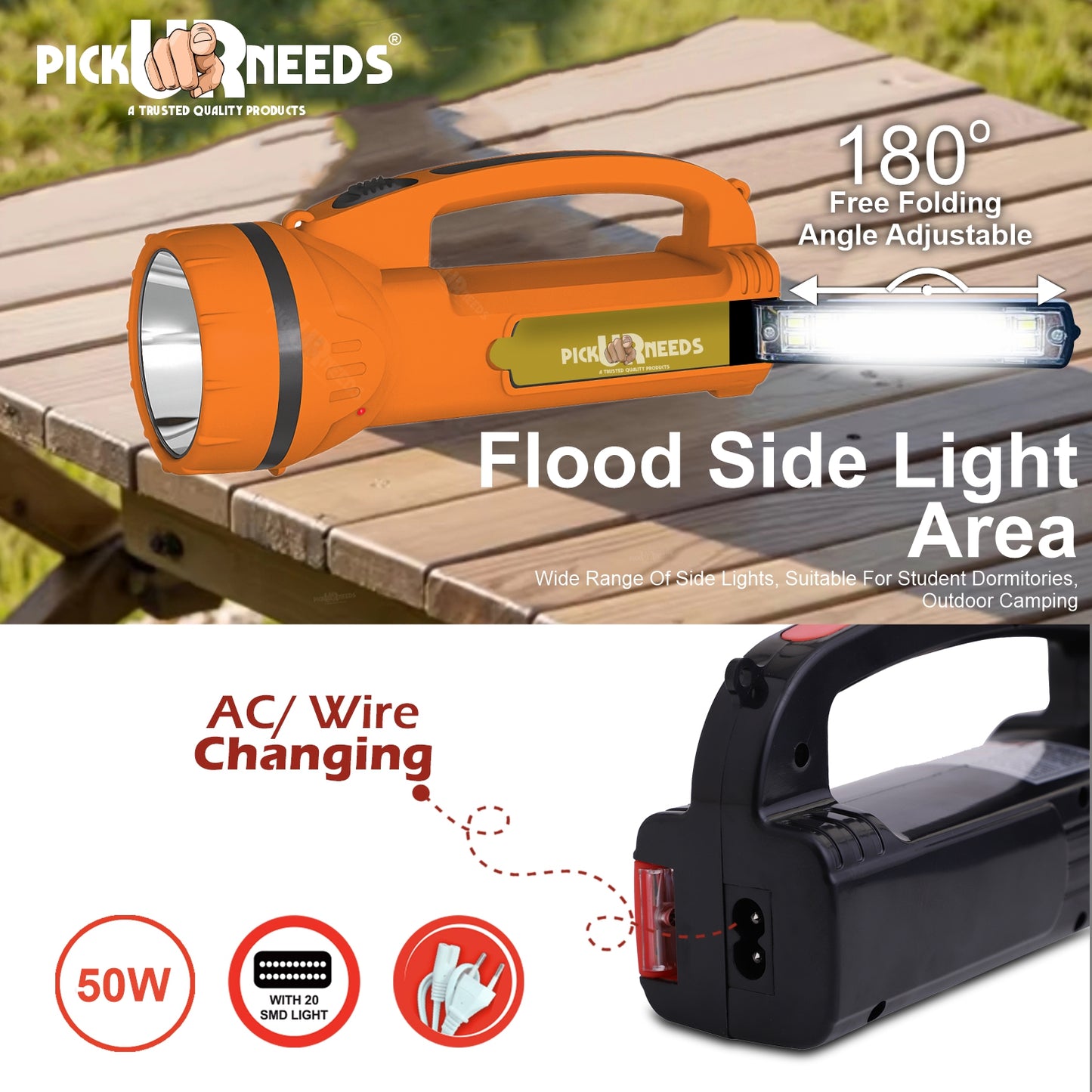 Pick Ur Needs 50W Long Range Rechargeable Search Laser with 1500mAh Battery, 18 SMD Bright 8 hrs Torch Emergency Light  (Yellow)