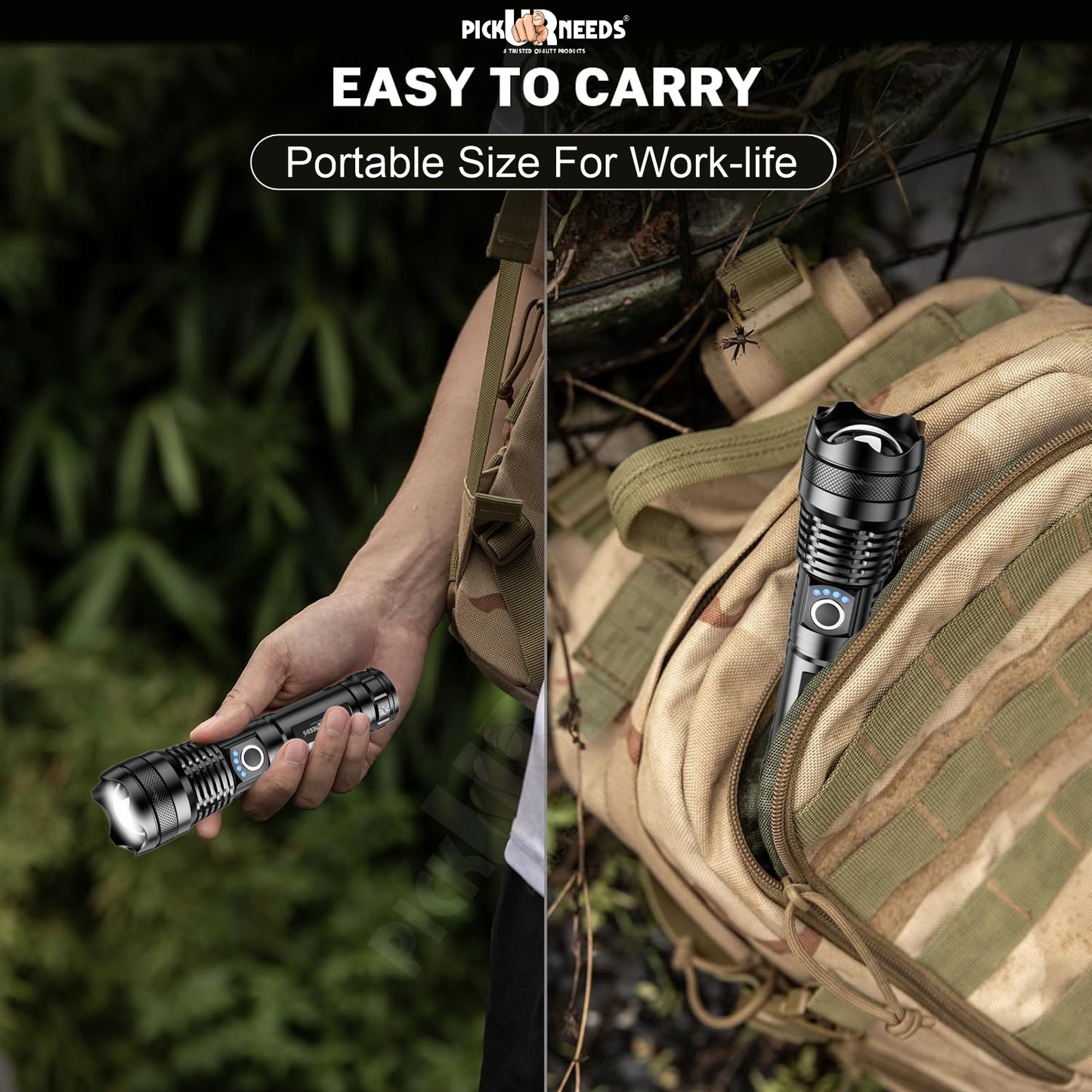 Pick Ur Needs 100W High Power Rechargeable Flashlight with 3000mAh Battery, 5 Lighting Modes 5 hrs Torch Emergency Light